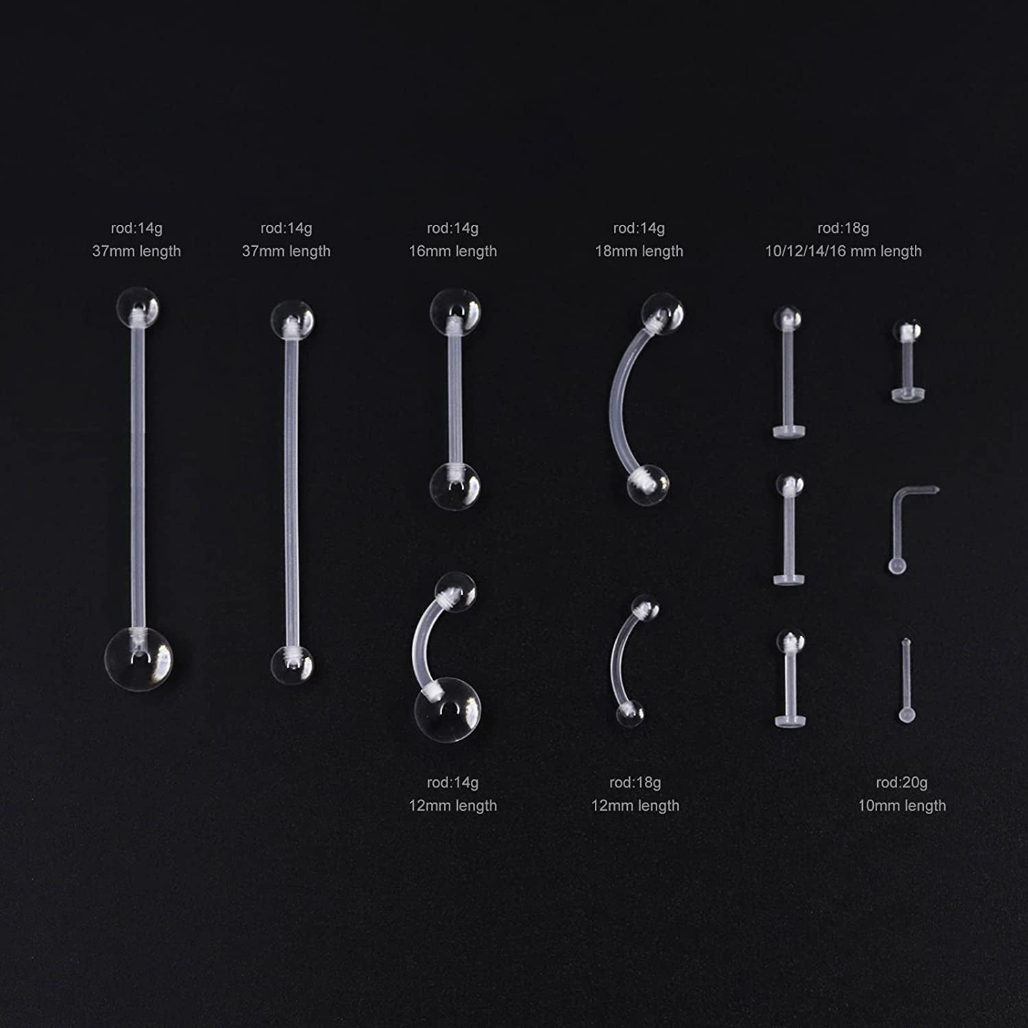 Piercingart 36Pcs Clear Piercing Retainers Bioflex Nose Tongue Nipple Belly Rings Eyebrow Lip Nose Studs Cartilage Tragus Earring Retainer Industrial Bar Plastic Piercing Jewelry for Surgery Apparel & Accessories > Jewelry > Body Jewelry PiercingArt