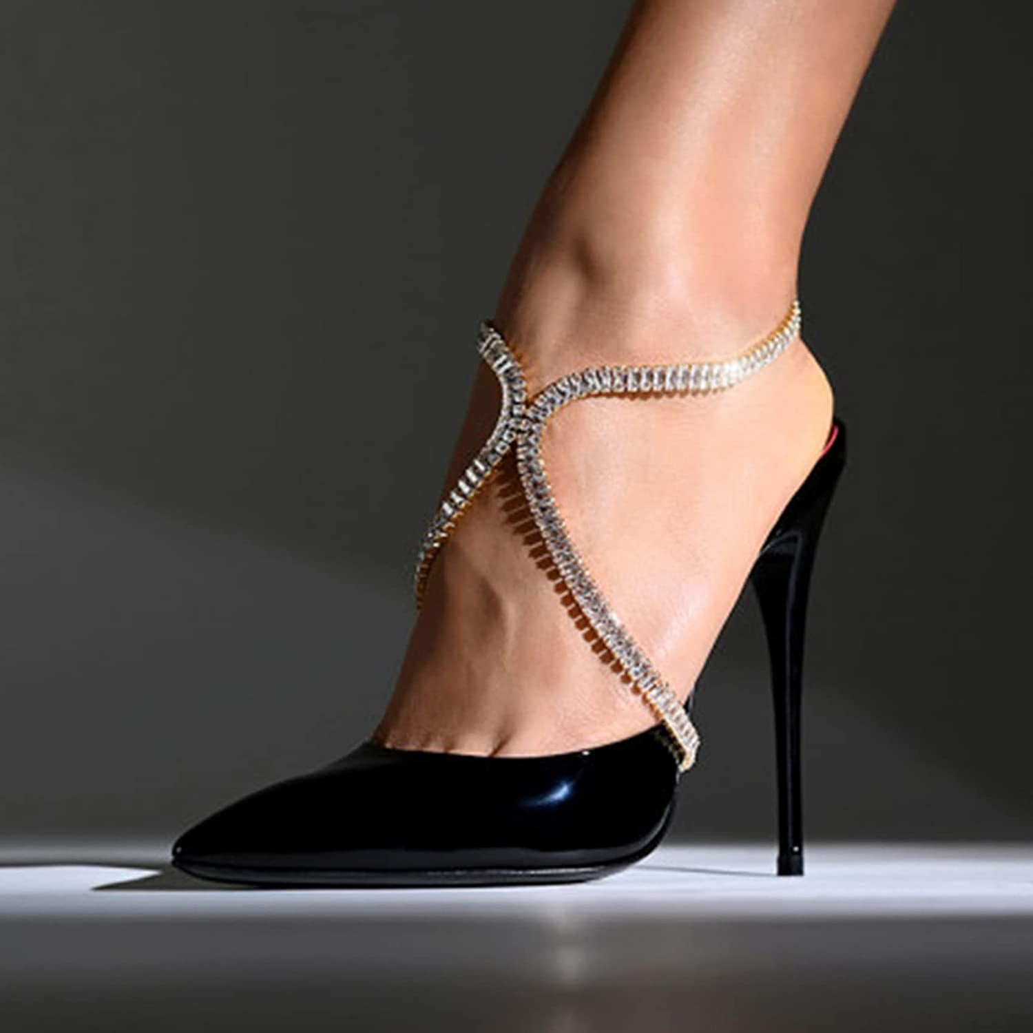 Hsakess Rhinestone Butterfly Heel Chain Tennis Chain Anklets Faux Crystal High Heel Ankle Bracelet Shoes Chain for Women Girls,Gold Apparel & Accessories > Jewelry > Anklets Hsakess