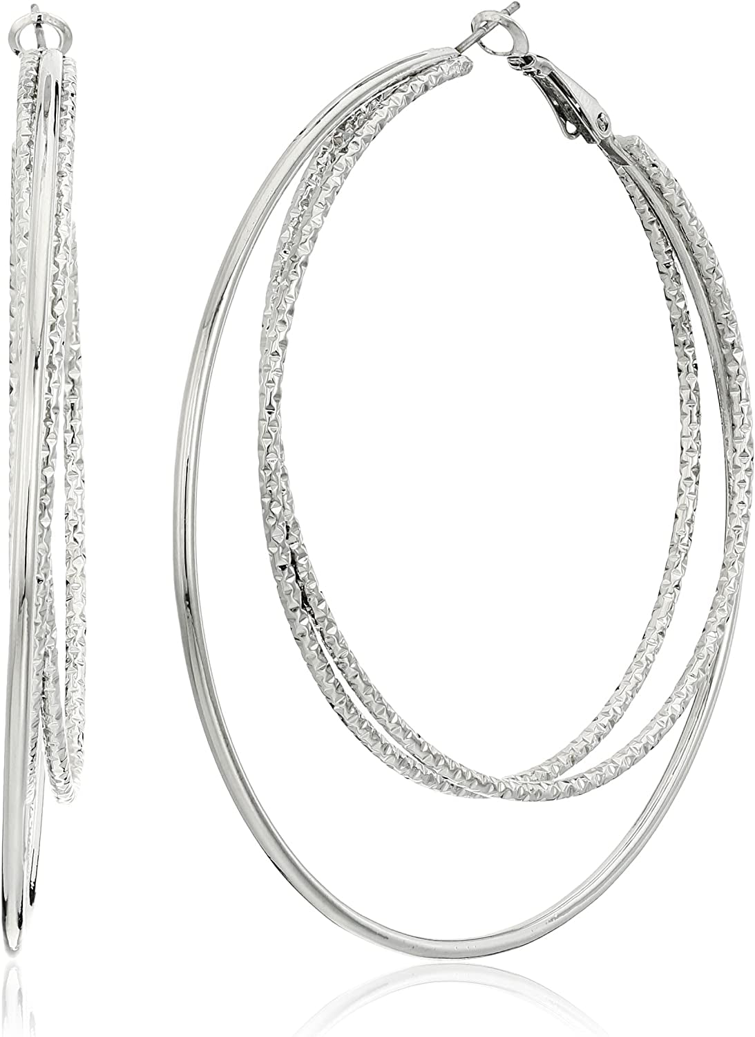Guess Smooth and Textured Wire Silver Hoop Earrings Apparel & Accessories > Jewelry > Earrings GUESS Jewelry Child Code