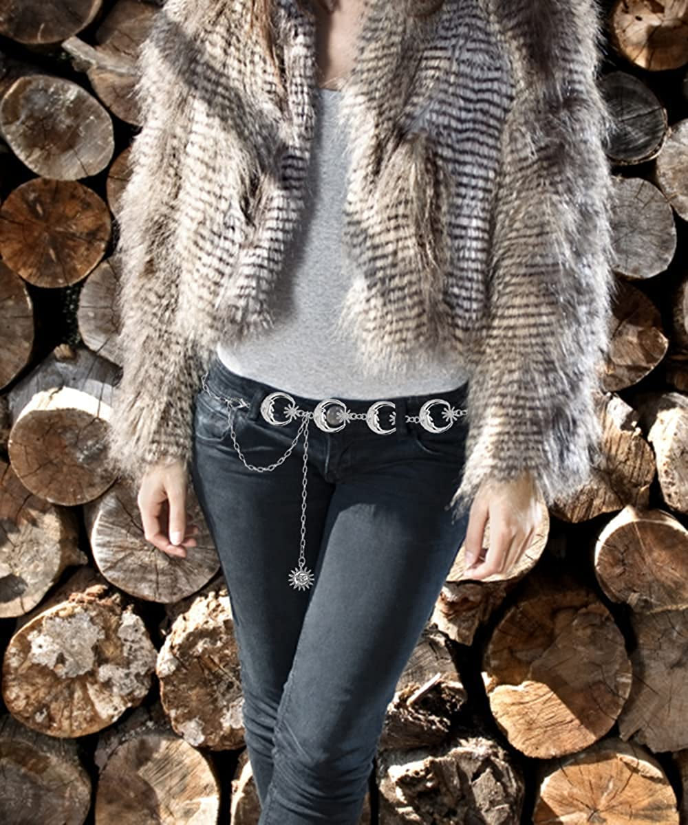 Honsny Chain Belt for Women Gold Sliver Moon Star Metal Waist Chain Belt Sun Pendant Belly Body Chains Jewelry Apparel & Accessories > Jewelry > Body Jewelry Honsny