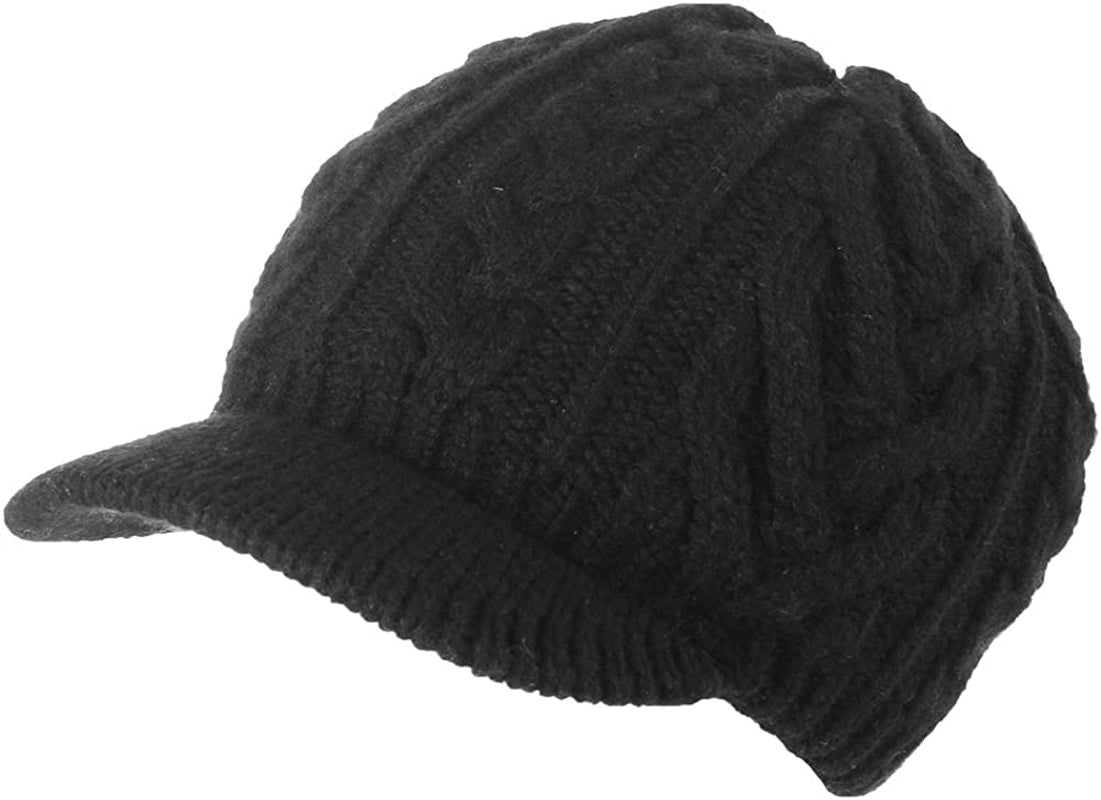 Jeff & Aimy Women'S 100% Wool Knit Visor Beanie Newsboy Cap Cold Weather Warm Winter Hat Apparel & Accessories > Clothing Accessories > Hats Jeff & Aimy 89231#black Medium