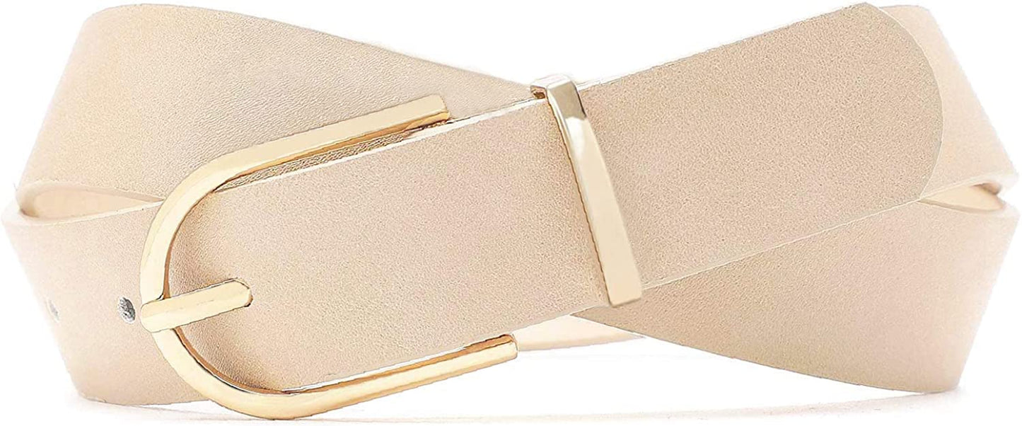 Earnda Women'S Faux Leather Chic Belt for Ladies Jeans Apparel & Accessories > Clothing Accessories > Belts Earnda Beige Large: fits waist from 33"-36"