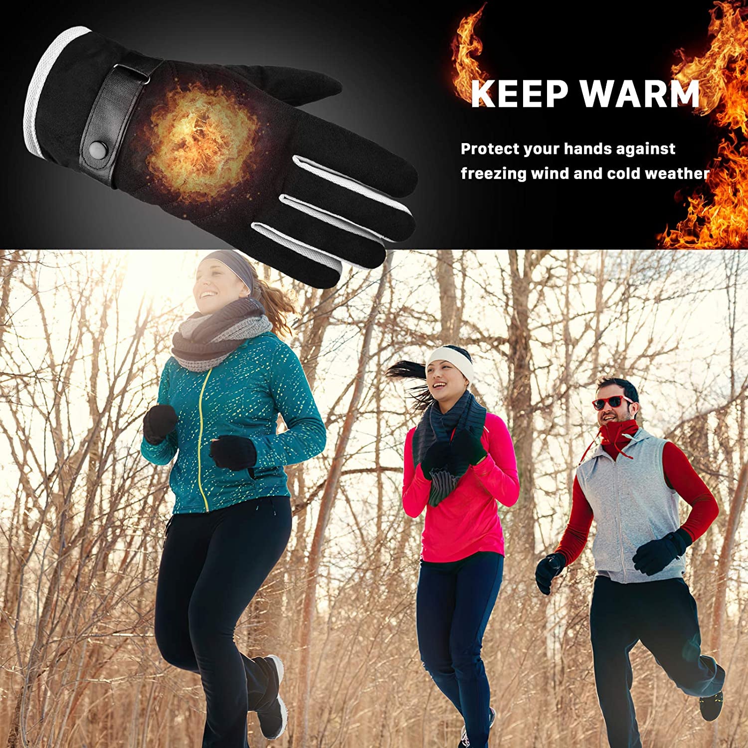 Migoo Winter Warm Gloves for Men Women, Windproof Thermal Gloves for Cold Weather Anti-Slip Snow Gloves for Driving Cycling Running Skiing Fishing Hiking Outdoor Sports Black Apparel & Accessories > Clothing Accessories > Gloves & Mittens MiGoo