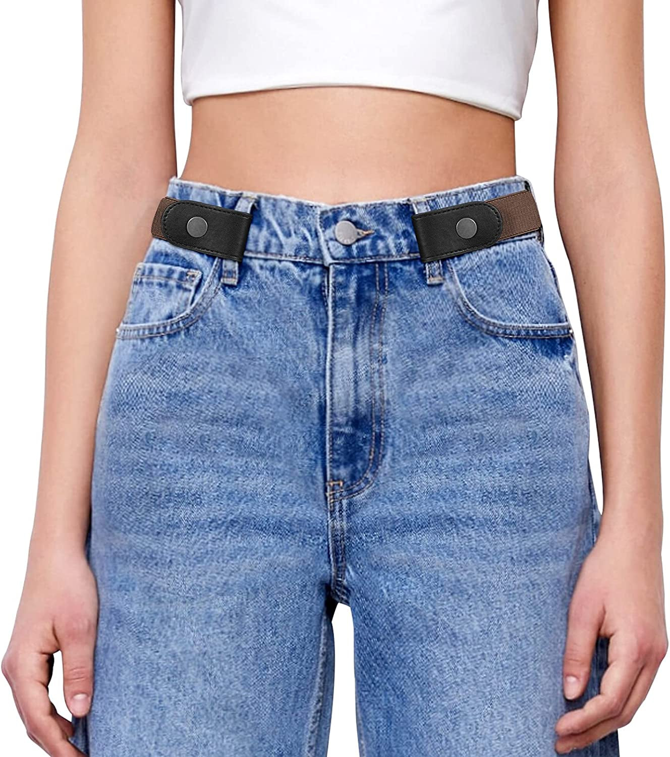 SANSTHS Buckle-Free Elastic Women Belt for Jeans without Buckle, Comfortable Invisible Belt No Bulge No Hassle Apparel & Accessories > Clothing Accessories > Belts SANSTHS I-coffee(gun Buckle) Fit pants 47"-65"