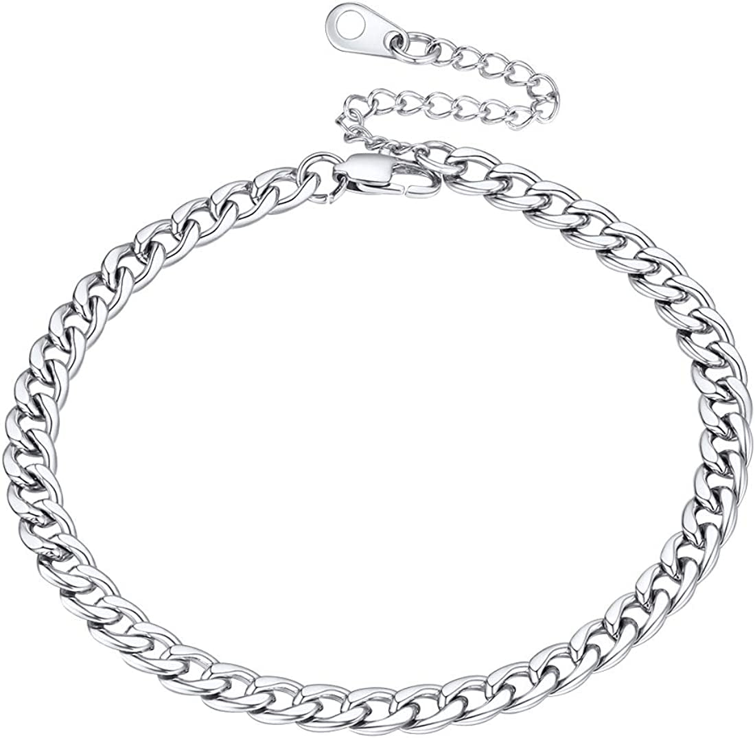 Women Girls Barefoot Jewelry 18K Gold or Rose Gold Stainless Steel Heart / Rope / Figaro / Cuban Chain Anklet Foot Bracelet, 25-30 CM Long Apparel & Accessories > Jewelry > Anklets U7 Jewelry 02. Stainless steel-5mm curb chain