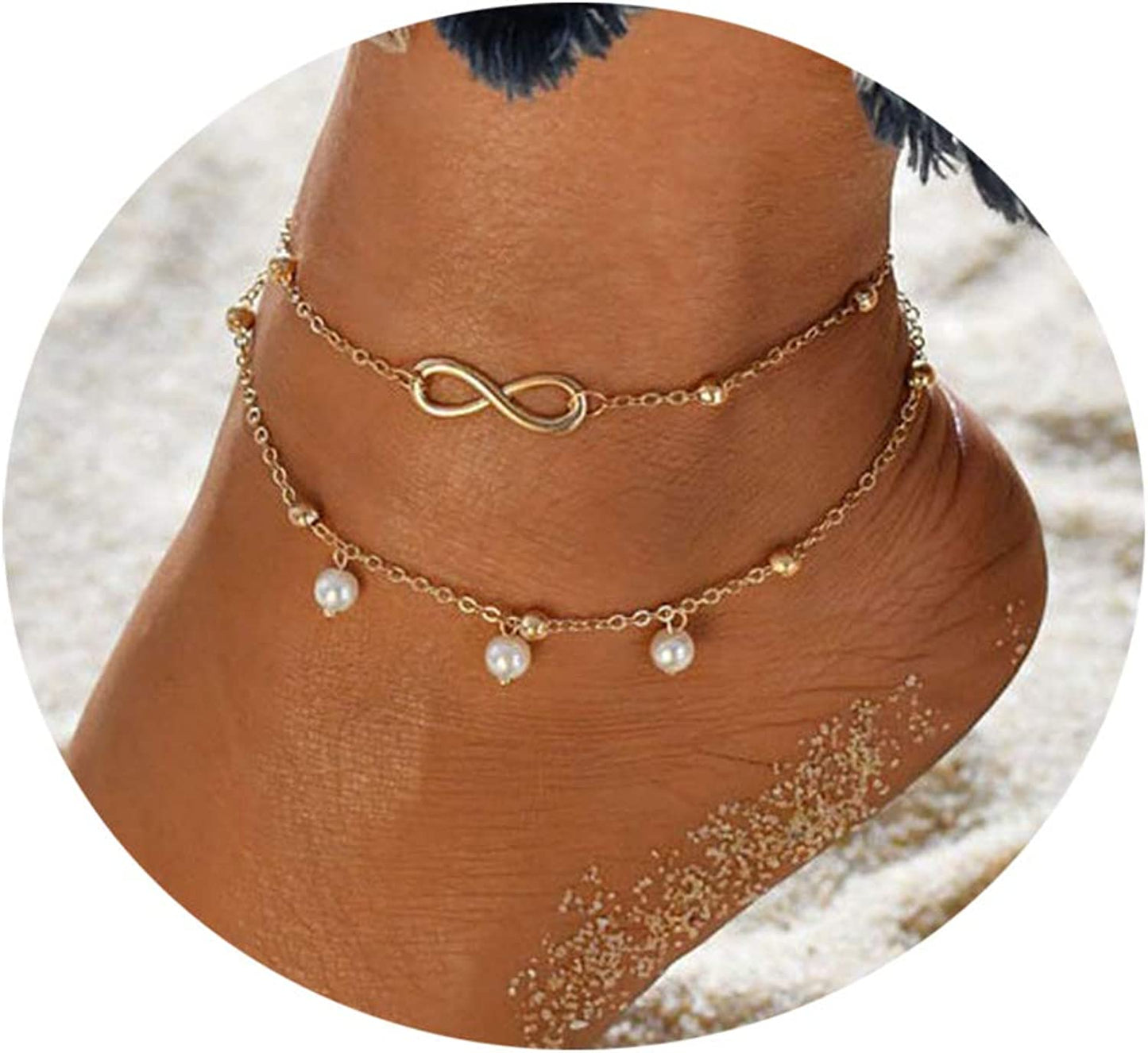 Tasiso 14K Gold Plated Layered Satellite Beads Heart Anklets Layering Rhinestone Cubic Zirconia Ankle Bracelets for Women Minimalist Summer Beach Foot Chain Ankle Jewelry Gifts Apparel & Accessories > Jewelry > Anklets Tasiso Layered Pearl Beaded Ball Anklet