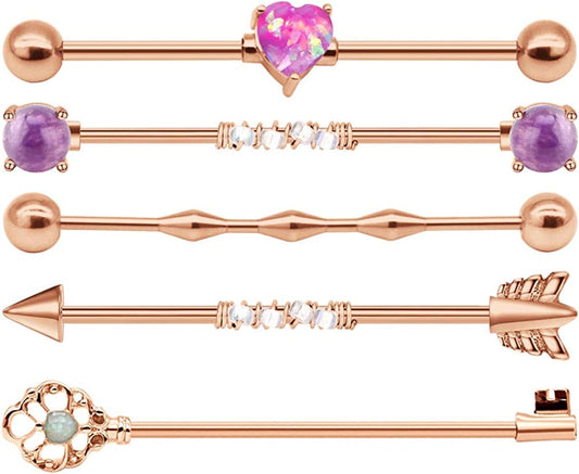 QWALIT Industrial Piercing Jewelry Industrial Piercing Industrial Earrings for Women Men 16G 14G Industrial Barbell Surgical Stainless Steel Scaffold Industrial Bar Piercing Iindustrial Bar Apparel & Accessories > Jewelry > Body Jewelry QWALIT A12: 14G - rose gold