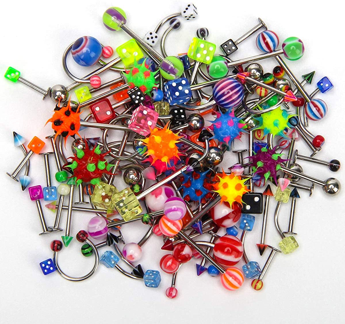 Crazypiercing Lot of 110PCS Body Jewelry Piercing Eyebrow Navel Belly Tongue Lip Bar Ring Apparel & Accessories > Jewelry > Body Jewelry CrazyPiercing