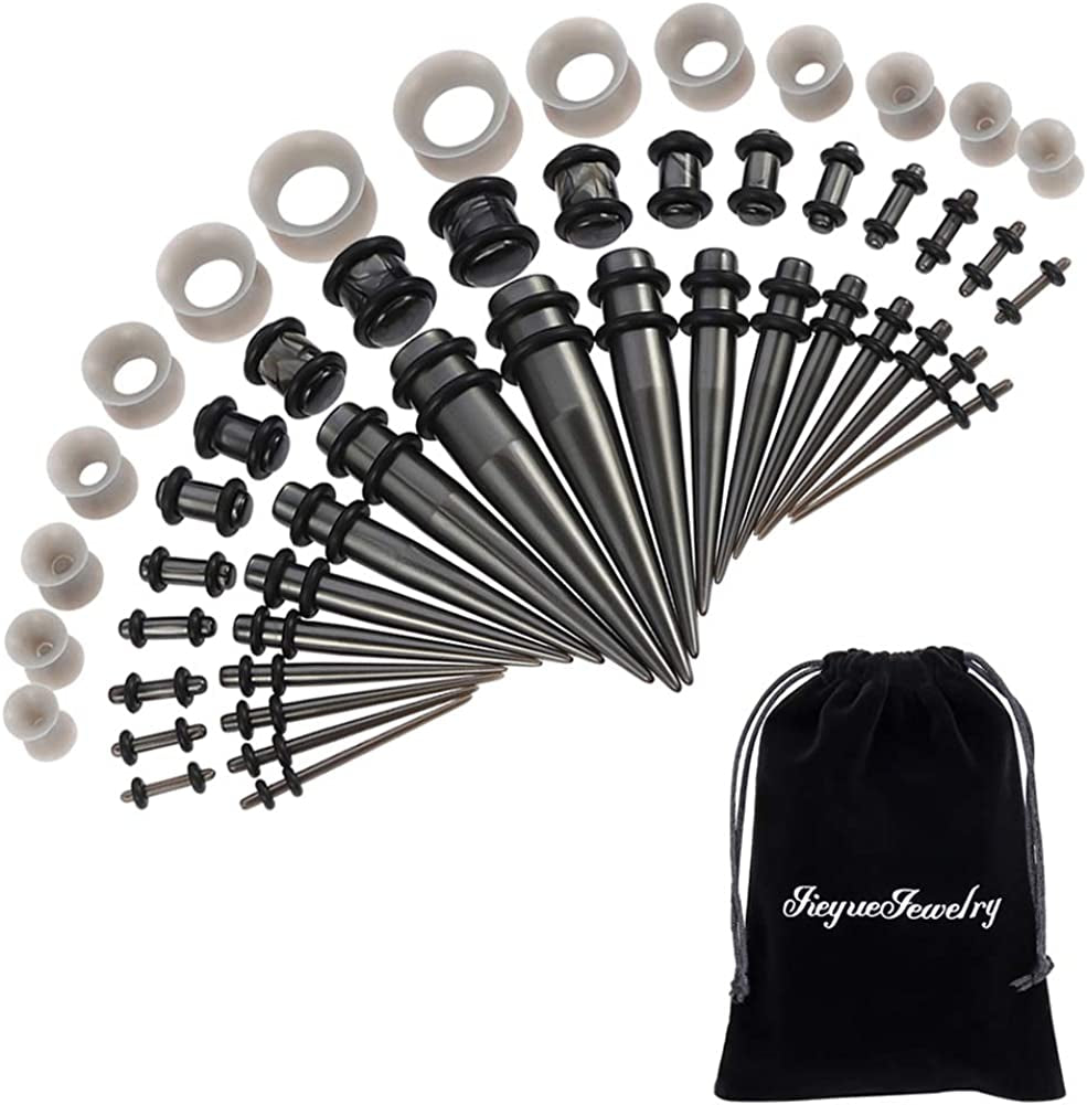 50 Pieces Ear Stretching Kit 14G-00G by Jieyuejewelry - Acrylic Tapers and Plugs + Silicone Tunnels - Ear Gauges Expander Set Body Piercing Jewelry Apparel & Accessories > Jewelry > Body Jewelry JieyueJewelry Grey