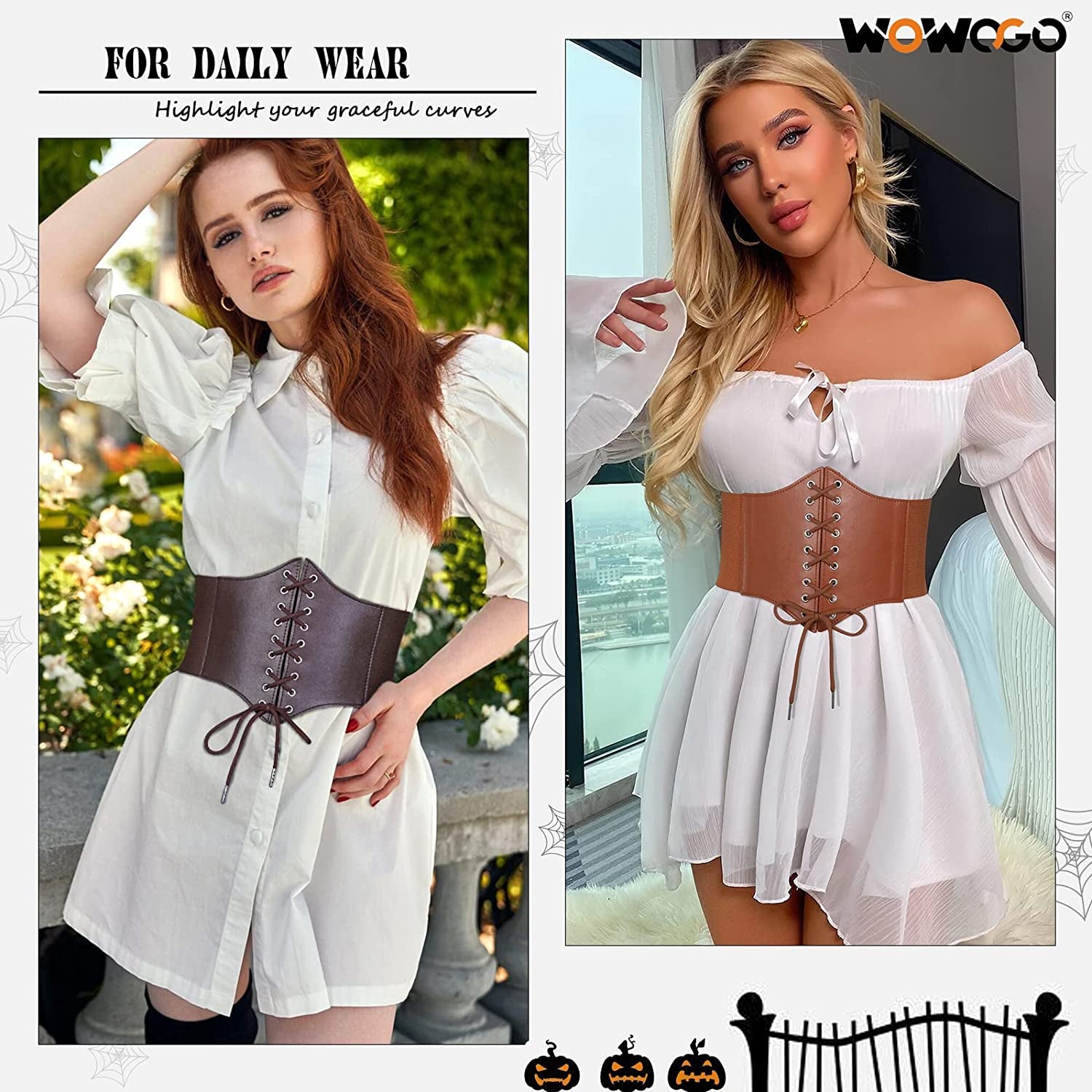 Corset Belt for Women Lace up Elastic Leather Waist Corset Tied Waspie Belt for Renaissance Pirate Halloween Costume Apparel & Accessories > Clothing Accessories > Belts WOWOGO