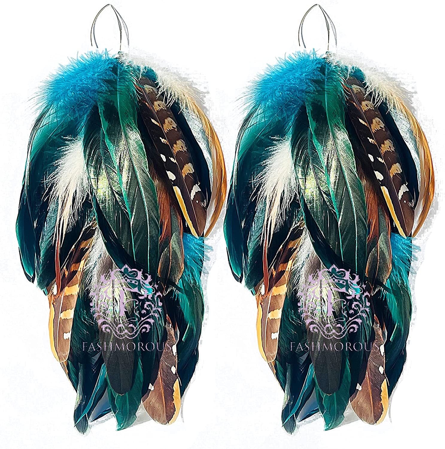 Fashmorous Feather Earrings Blue Feather Earrings for Women Bohemian Feather Earrings for Women Dangle Apparel & Accessories > Jewelry > Earrings Feather Lover