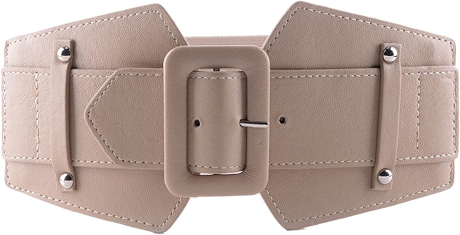 CLARA Women Vintage Western Waist Belt Double Buckle Belt PU Leather Waistband for Jeans Dress Apparel & Accessories > Clothing Accessories > Belts CLARA 06415khaki