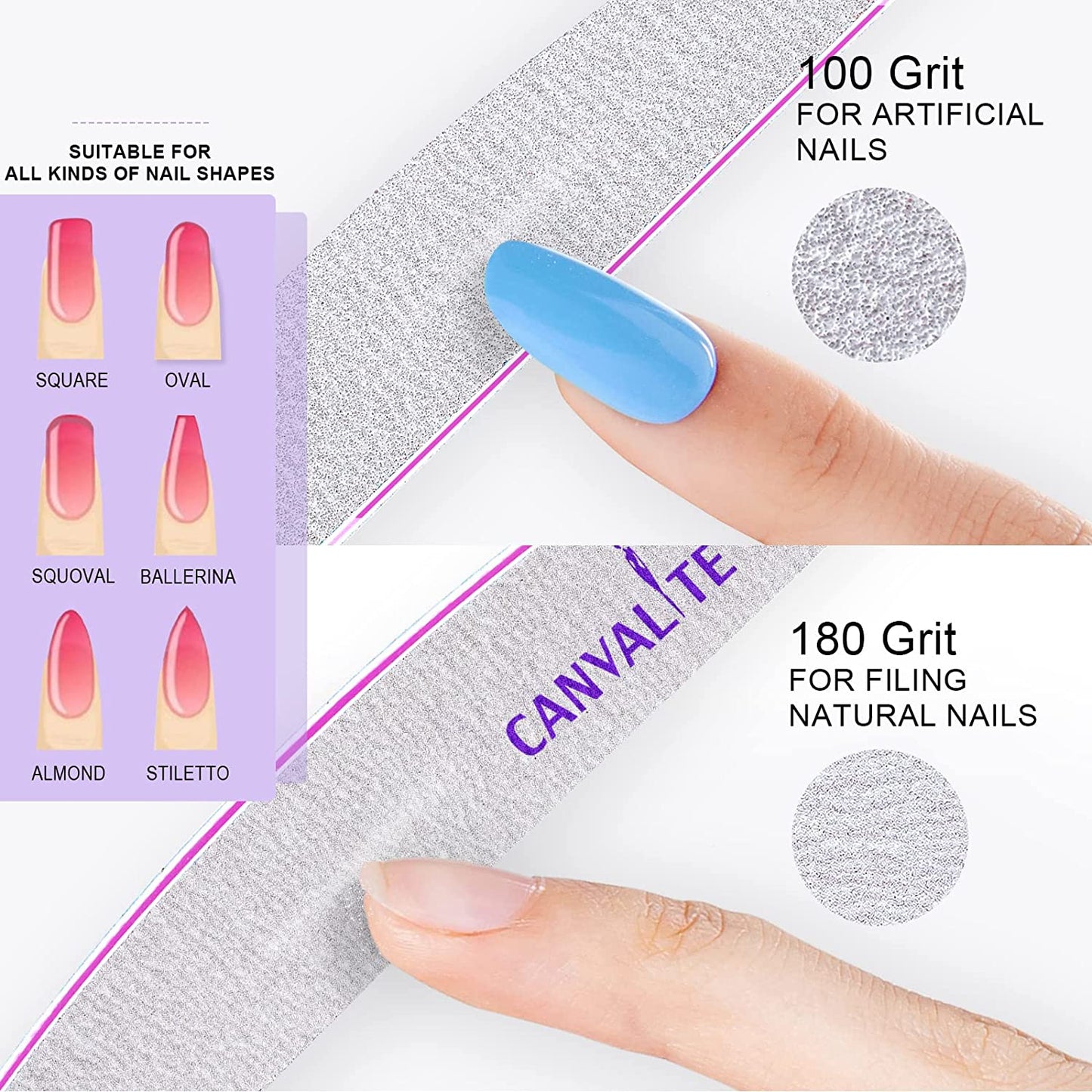 Canvalite 10 PCS Nail File Professional Nail Files Reusable Double Sided Emery Board(100/180 Grit) Nail Styling Tools for Home and Salon Use Health & Beauty > Personal Care > Cosmetics > Cosmetic Tools > Nail Tools CANVALITE