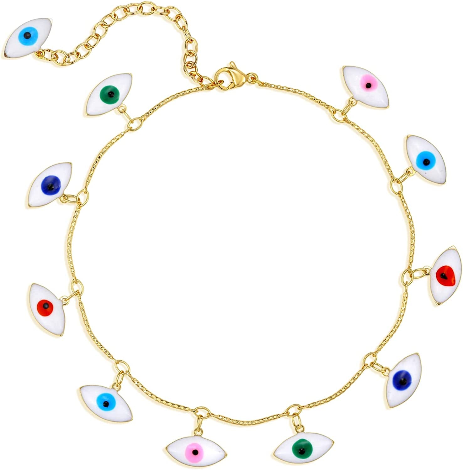 Mevecco Gold Evil Eye Charm Anklet,14K Gold Plated Boho Beach Dainty Cute Tiny Lucky Star Foot Chain Ankle Bracelet Silver Beaded Chain Anklet for Women Apparel & Accessories > Jewelry > Anklets MEVECCO Big Evil Eye