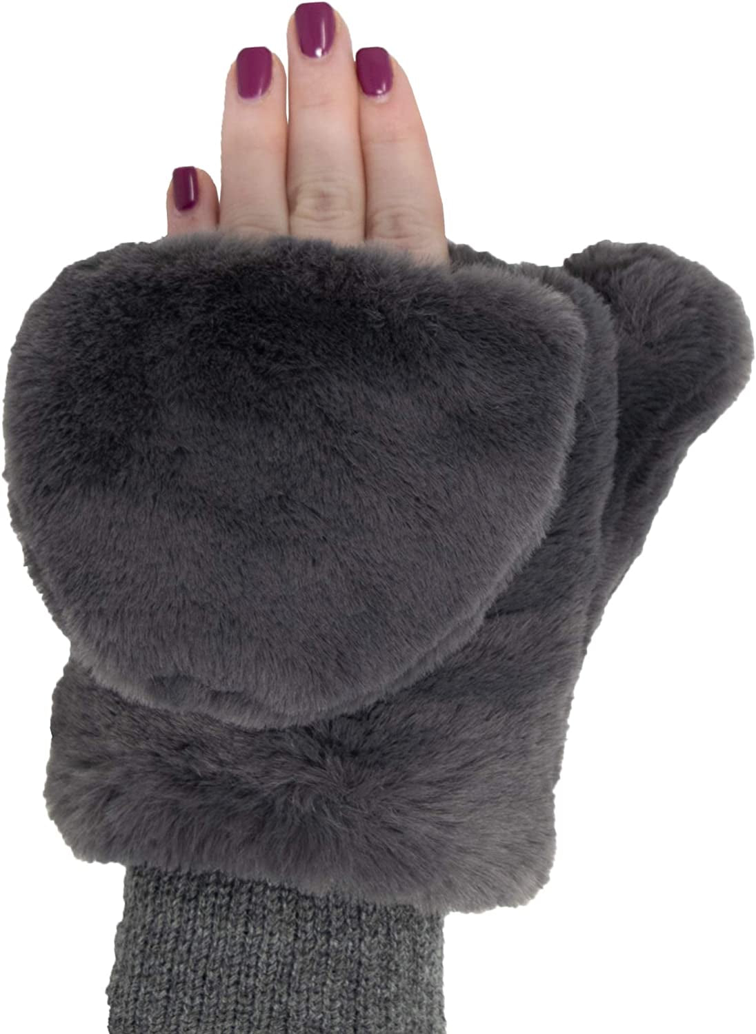 Funky Junque Faux Fur Flip Mittens Womens Warm Convertible Fingerless Gloves Apparel & Accessories > Clothing Accessories > Gloves & Mittens Funky Junque
