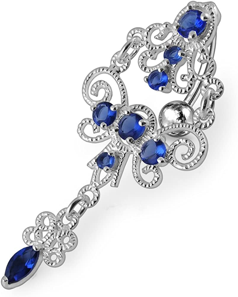 Jeweled Chandeliers Dangling 925 Sterling Silver Belly-Navel Ring Body Jewelry Apparel & Accessories > Jewelry > Body Jewelry PiercingPoint Dark Blue