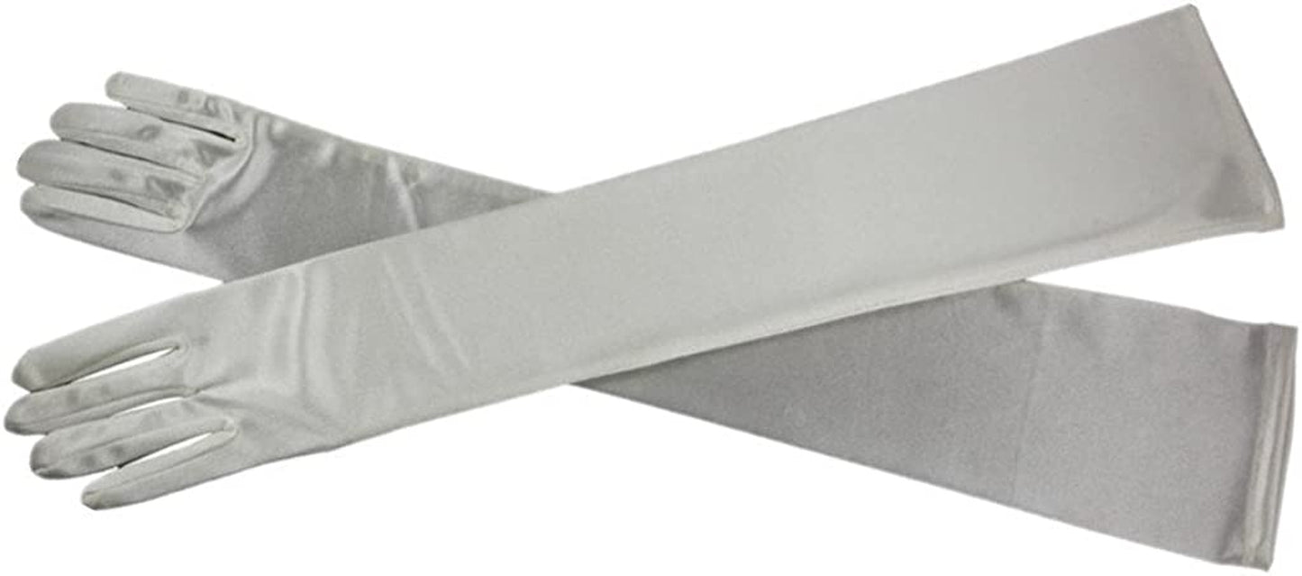 Dreamhigh Women'S Evening Party Mittens 21 " Long Black / White Satin Finger Gloves Apparel & Accessories > Clothing Accessories > Gloves & Mittens DreamHigh Silver