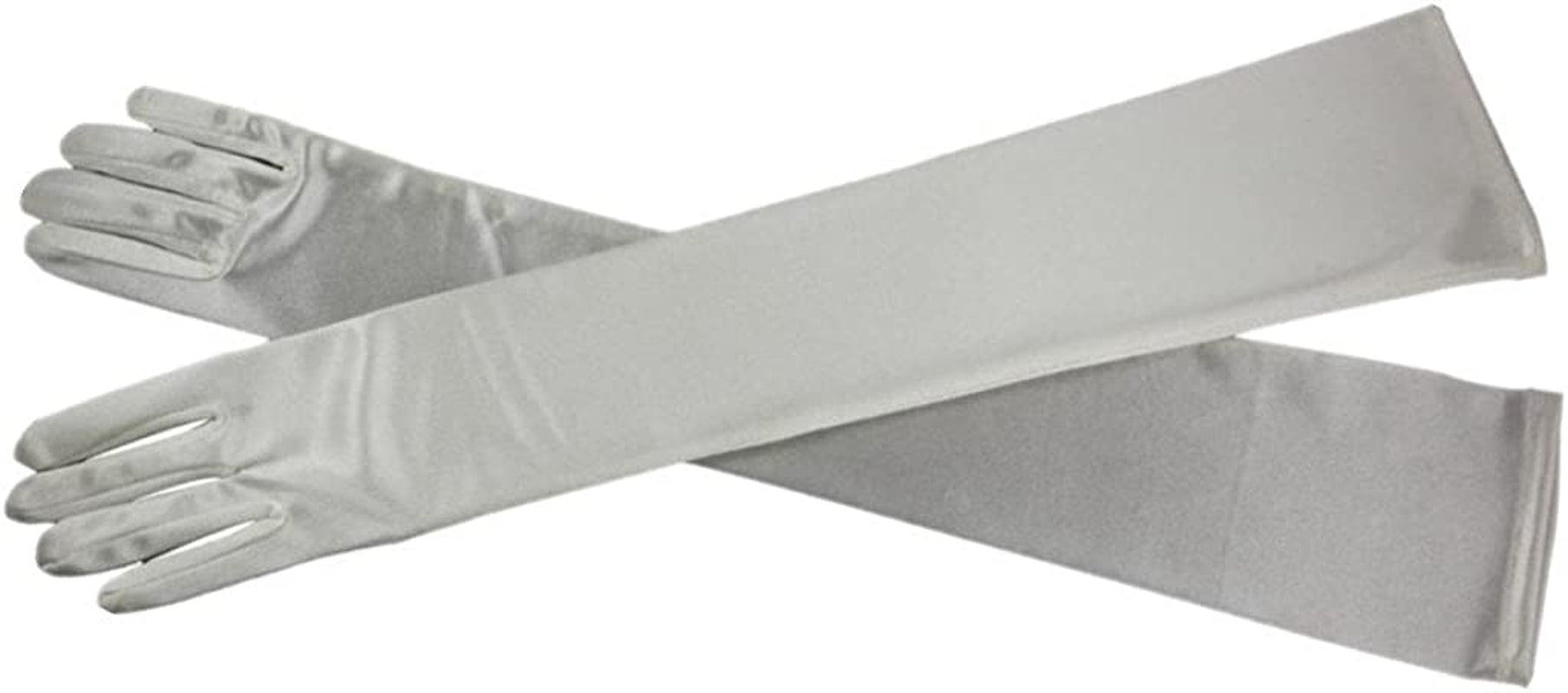 Dreamhigh Women'S Evening Party Mittens 21 " Long Black / White Satin Finger Gloves Apparel & Accessories > Clothing Accessories > Gloves & Mittens DreamHigh Silver