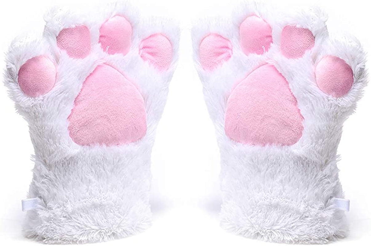 Odema Womens Winter Warm Gloves Cosplay Cat Paw All Cover Mittens for Girls Apparel & Accessories > Clothing Accessories > Gloves & Mittens Odema White