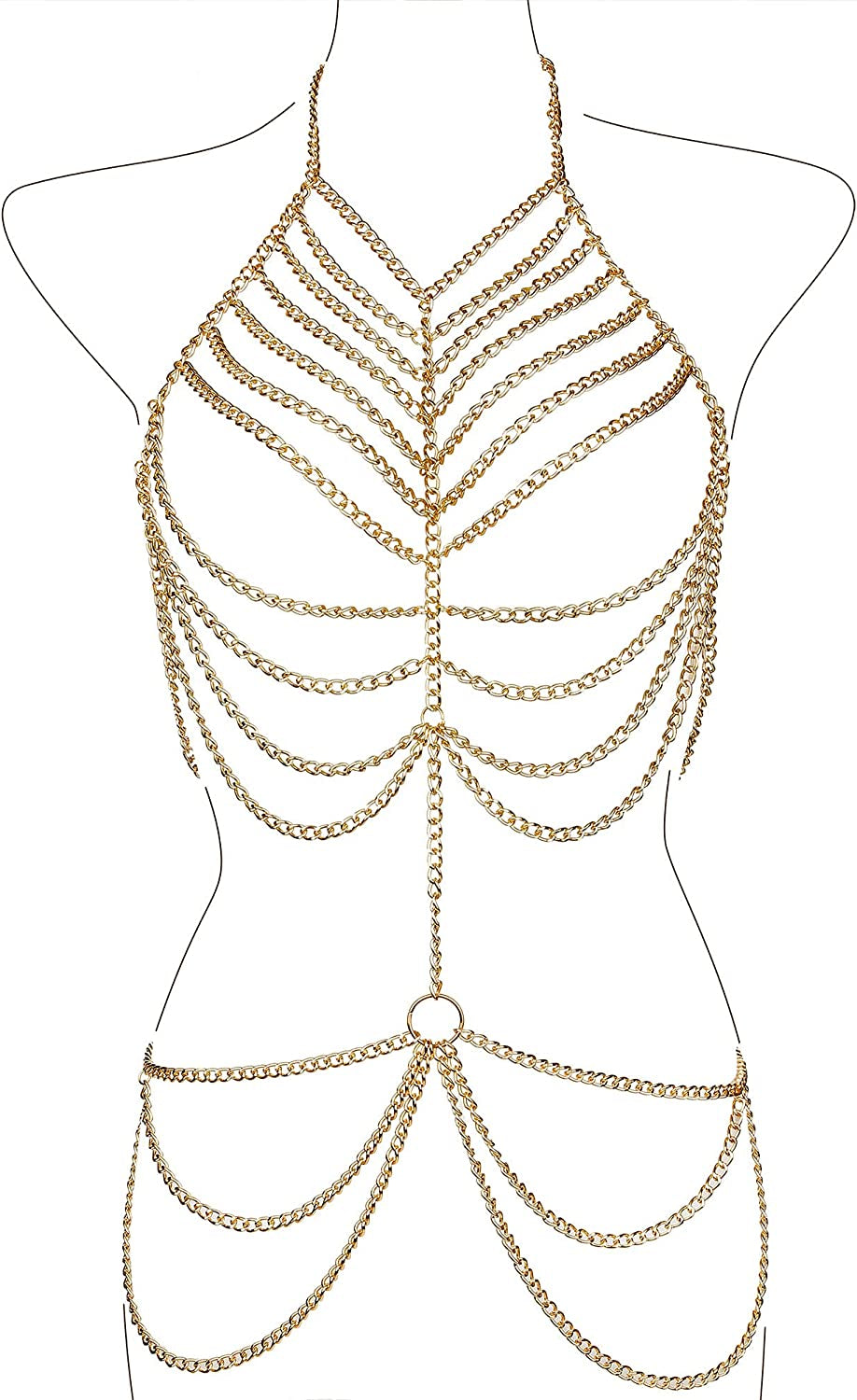Maijiao Adjustable Gold Body Chain Set - Boho Summer Beach Bikini Belly Chain Jewelry for Women Rave Full Body Jewelry Layered Bra Chain Necklace Chain Dress Apparel & Accessories > Jewelry > Body Jewelry Maijiao Gold-3