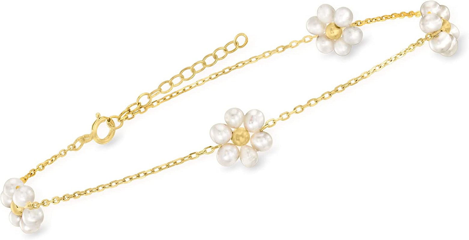 RS Pure by Ross-Simons 3-3.5Mm Cultured Pearl Flower Station Anklet in 14Kt Yellow Gold. 9 Inches Apparel & Accessories > Jewelry > Anklets Ross-Simons