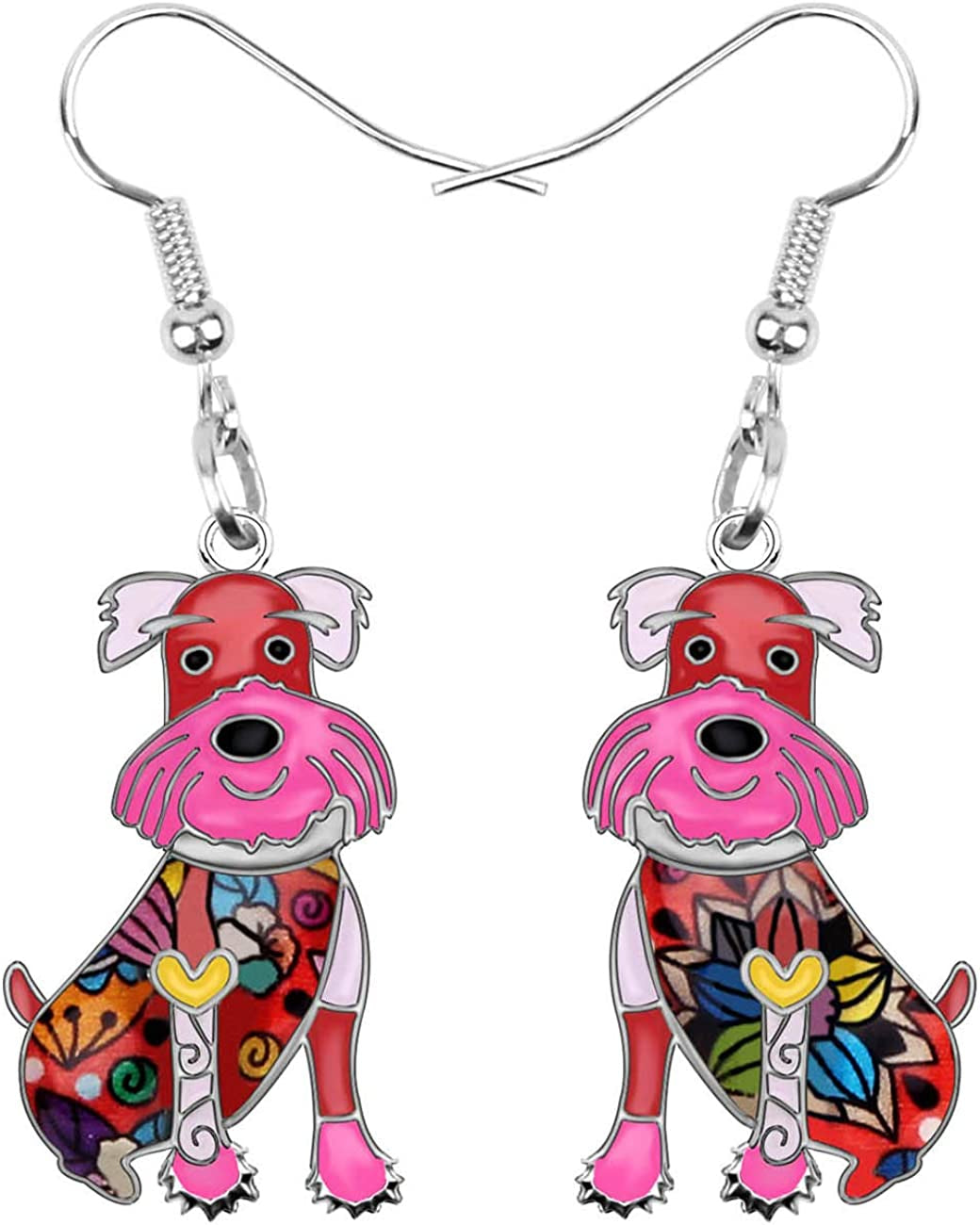 NEWEI Enamel Alloy Cut Sitting Schnauzer Dog Earrings Drop Dangle Unique Fashion Animal Jewelry for Women Girls Gift Apparel & Accessories > Jewelry > Earrings NEWEI Red