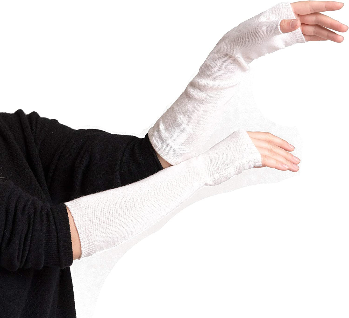 Cashmere 4 U Women'S 100% Cashmere Long Sleeve Fingerless Mitten Gloves Apparel & Accessories > Clothing Accessories > Gloves & Mittens cashmere 4 U Ecru