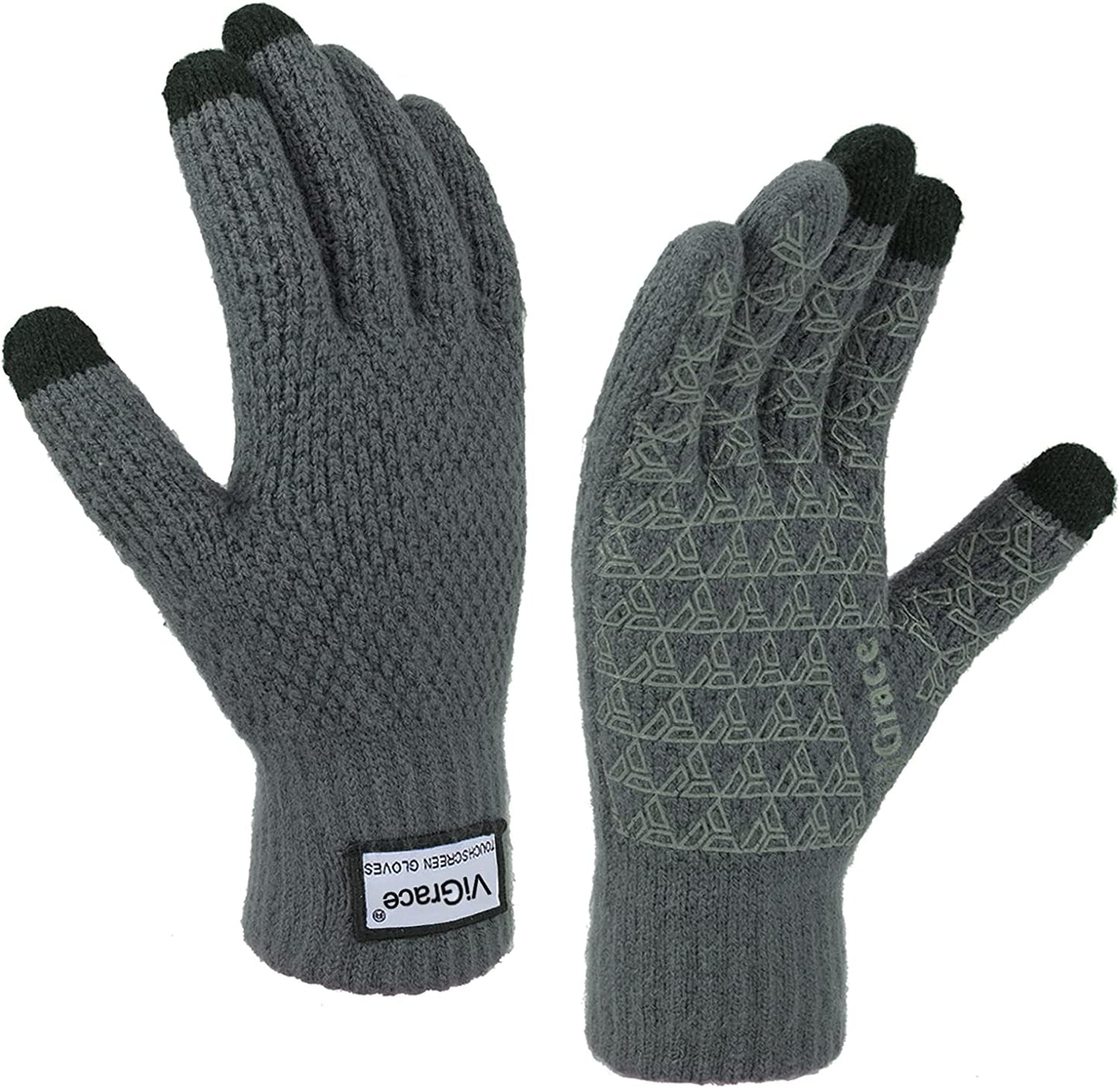 Winter Warm Touchscreen Gloves for Men and Women Touch Screen Fleece Lined Knit Anti-Slip Wool Glove Apparel & Accessories > Clothing Accessories > Gloves & Mittens ViGrace Gray Medium
