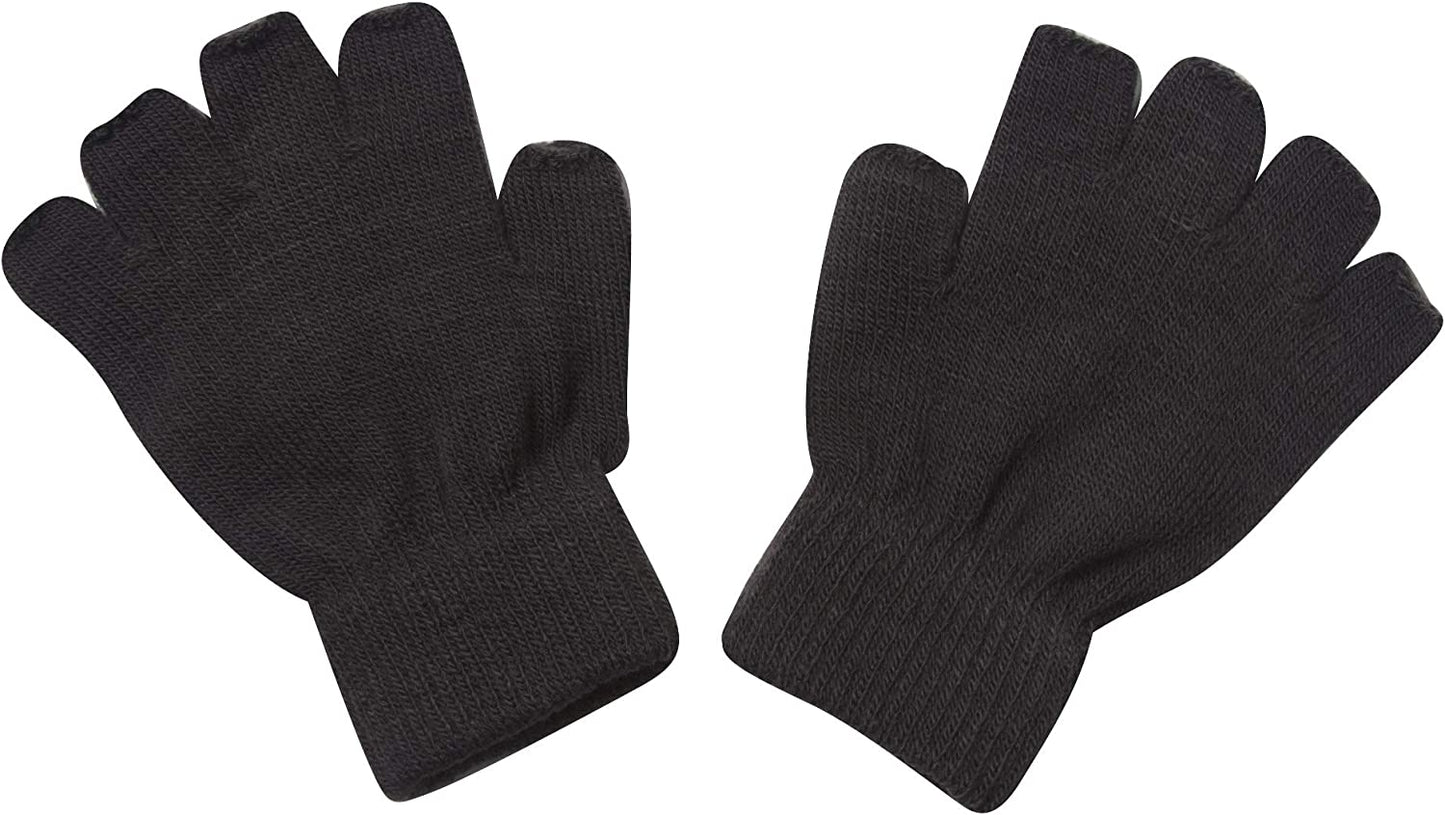 Gravity Threads Unisex Men Women Half Finger Stretchy Knit Fingerless Winter Gloves Apparel & Accessories > Clothing Accessories > Gloves & Mittens Gravity Trading Kids Black