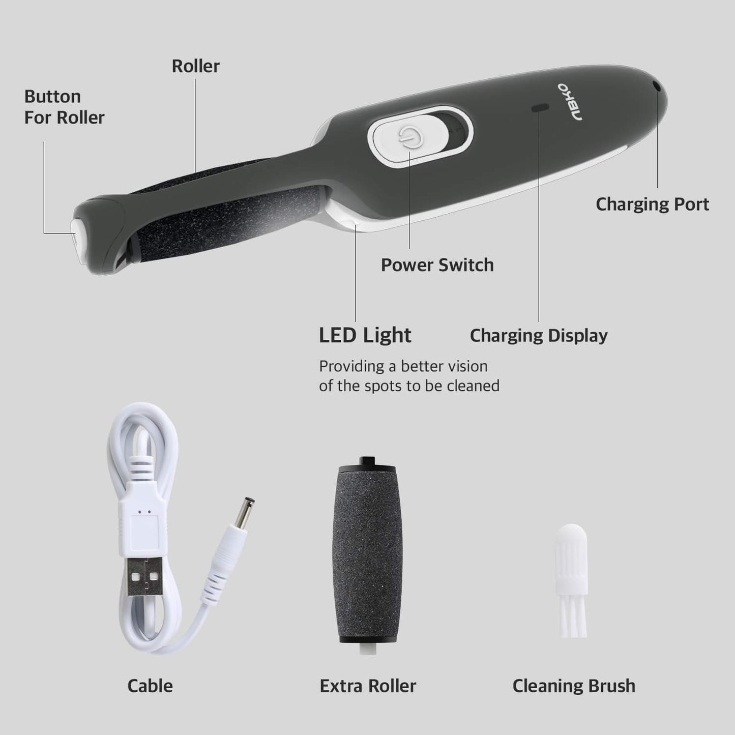 ABKO Electric Callus Remover Rechargeable Cordless Foot File Easy Grip Adjustable Power Pedi Feet Care for Dead Hard Skin Cracked Heels CR01 Gray Health & Beauty > Personal Care > Foot Care ABKO