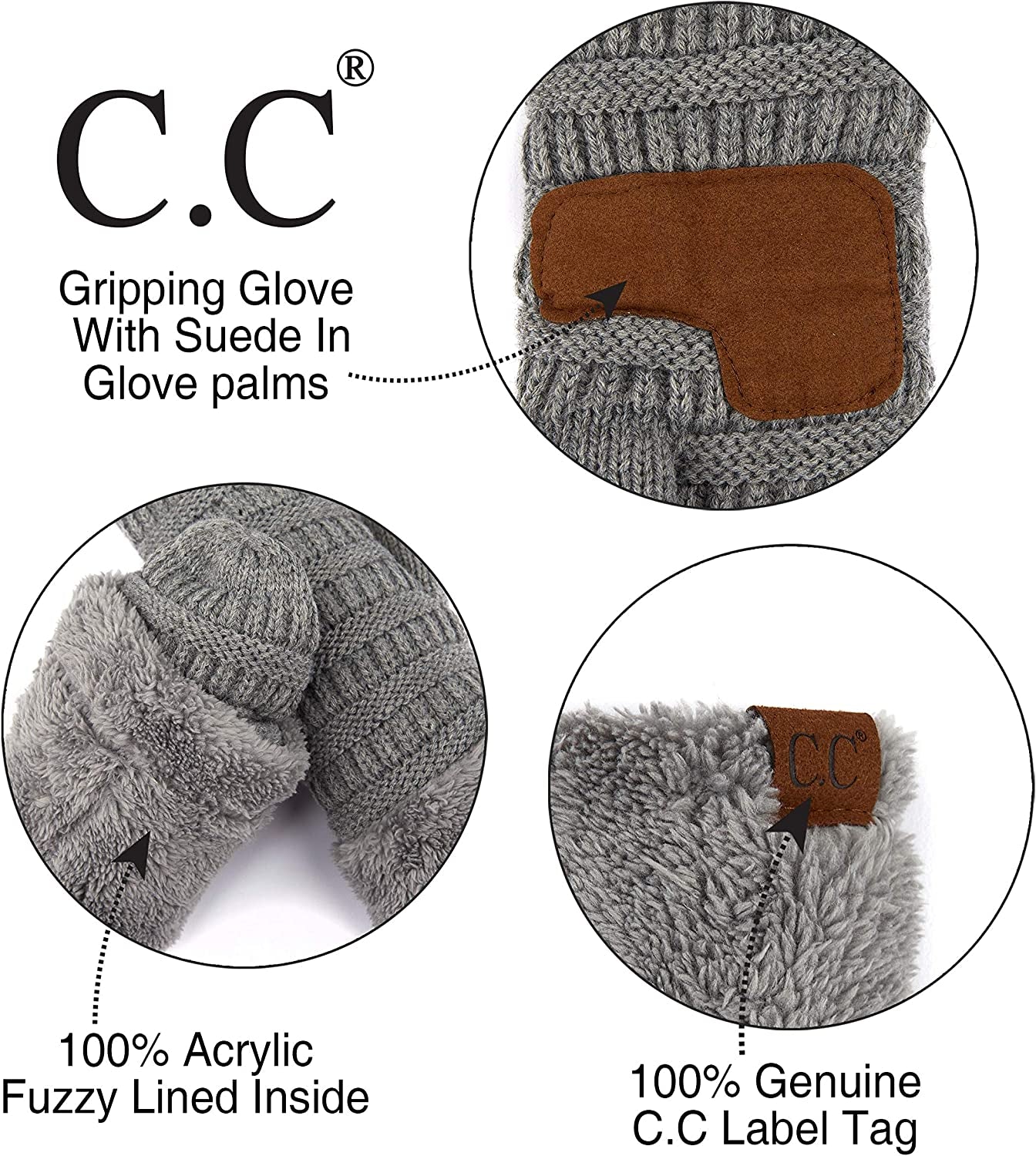 C.C Women Thick Knit Faux Fur Sherpa Fleece Lined Warm Winter Gloves Mittens (CG-36)(MT-008,25,715,816,1816,6245) Apparel & Accessories > Clothing Accessories > Gloves & Mittens C.C