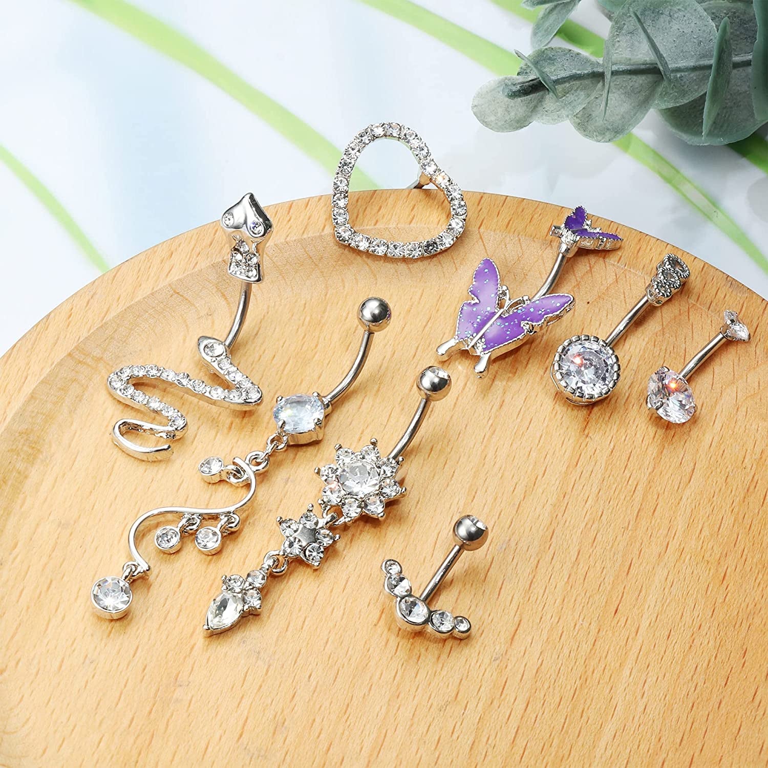 CASSIECA 14G Belly Button Rings Dangle for Women 316L Stainless Steel Snake Heart Shiny CZ Butterfly Navel Belly Rings Barbell Body Piercing Jewelry Apparel & Accessories > Jewelry > Body Jewelry CASSIECA