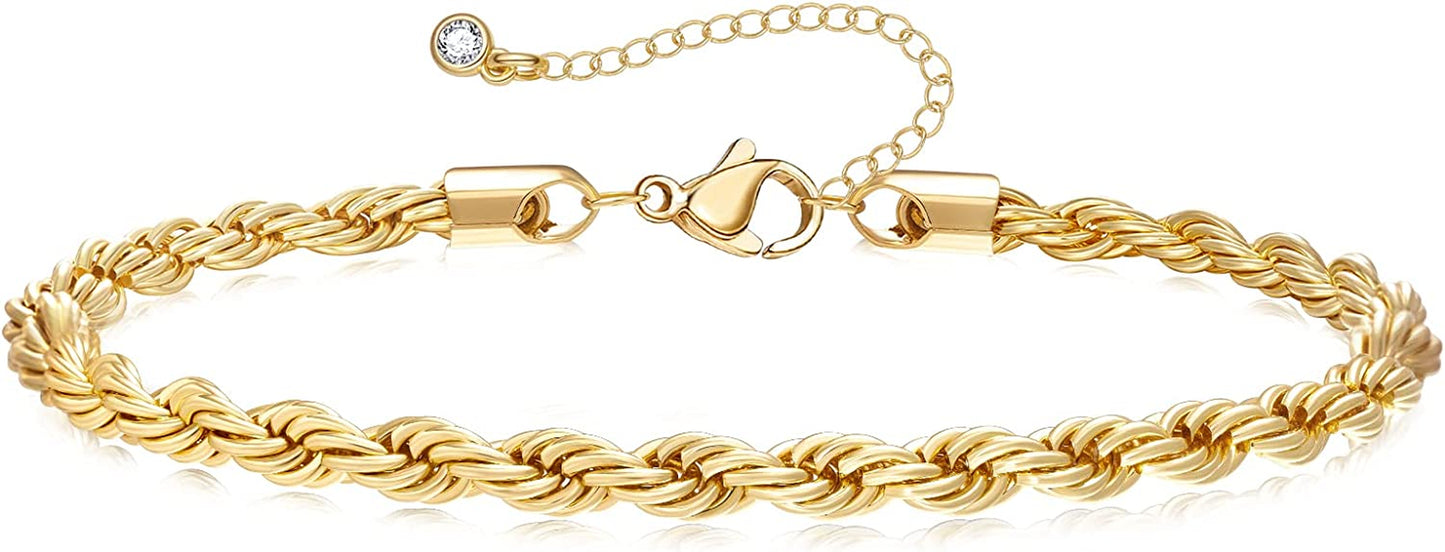 Kissyan Gold Ankle Bracelets for Women, Dainty 14K Gold Plated Anklets Cuban Link Chain Ankles Adjustable Snake Tennis Anklet Bracelet Tiny Beach Foot Jewelry Gifts for Women Girls Apparel & Accessories > Jewelry > Anklets KissYan Gold-rope anklet