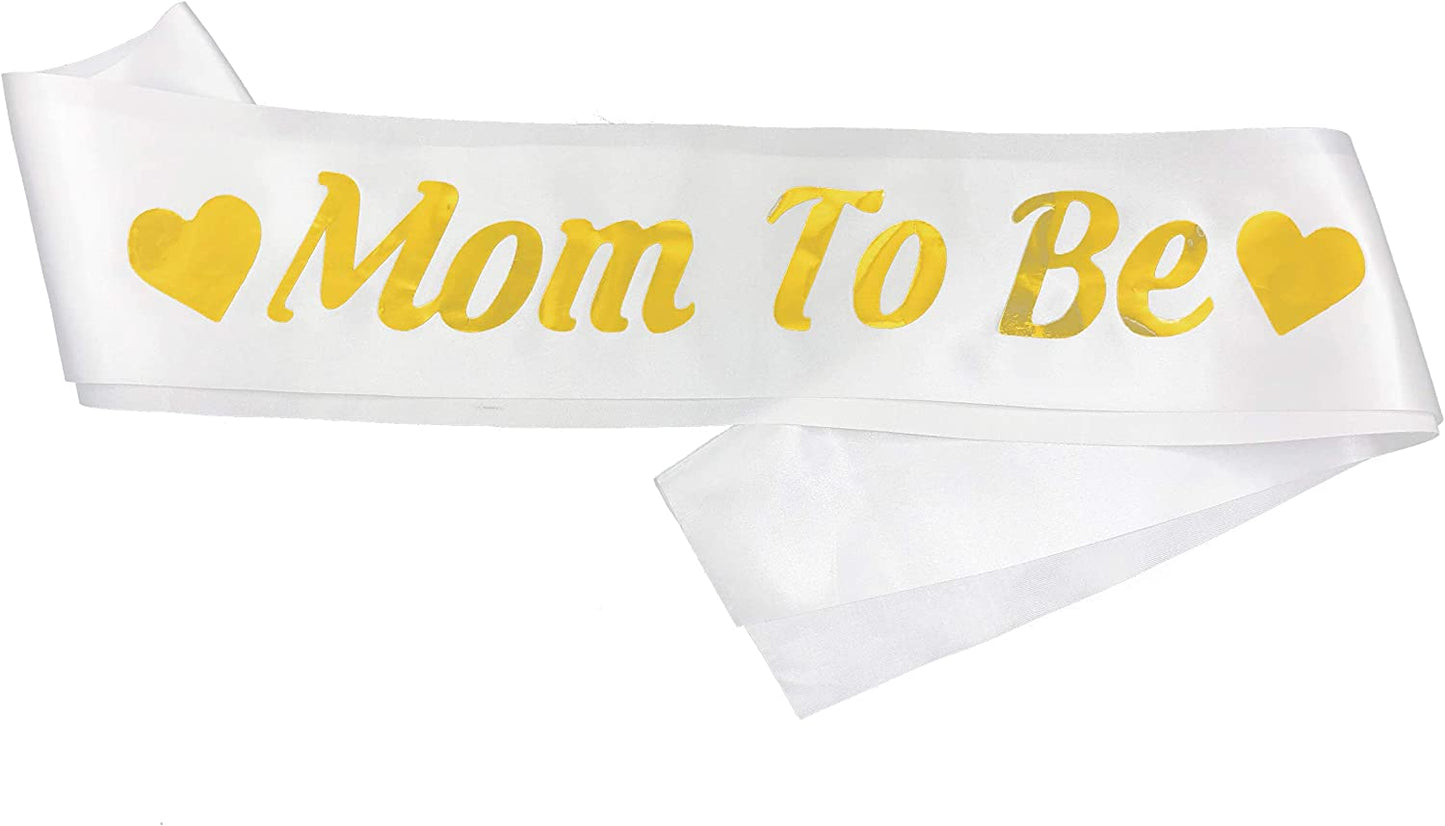 Blingbling Mom to Be Sash, White Satin with Gold Glitter Fonts, Best Baby Shower Decorations Gifts, Baby Boy or Girl Neutral Twins Party Supplies Apparel & Accessories > Clothing Accessories > Sashes KYLIE MAX