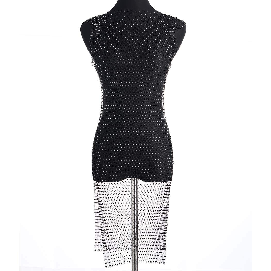 Asooll Black Crystal Woven Skirt Body Chain Beach Bikini Rhinestone Elastic Chains Festival Party Nightclub Body Jewelry for Women and Girls Apparel & Accessories > Jewelry > Body Jewelry Asooll