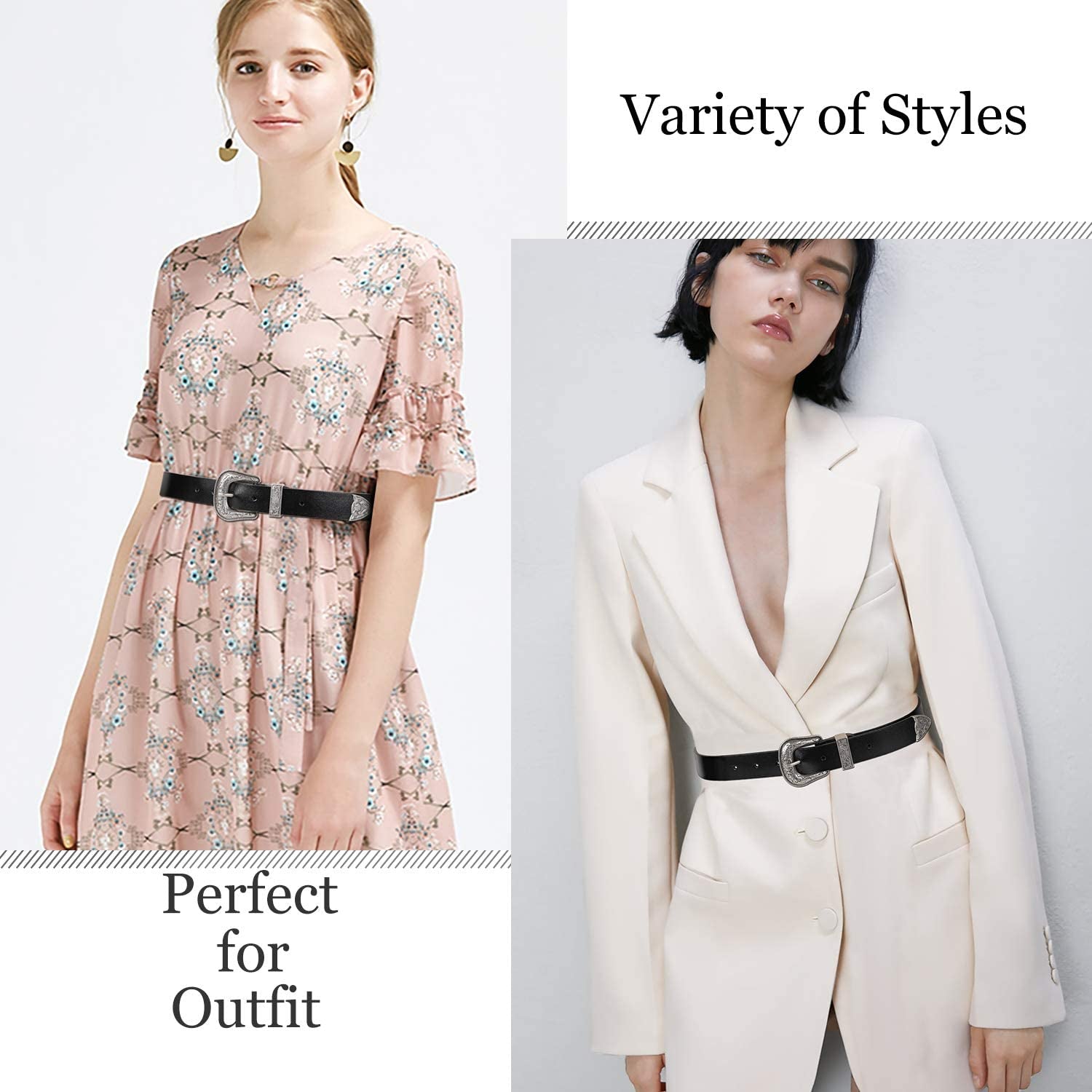 Women Leather Belts Ladies Vintage Western Design Black Waist Belt for Pants Jeans Dresses Apparel & Accessories > Clothing Accessories > Belts KYLIE MAX