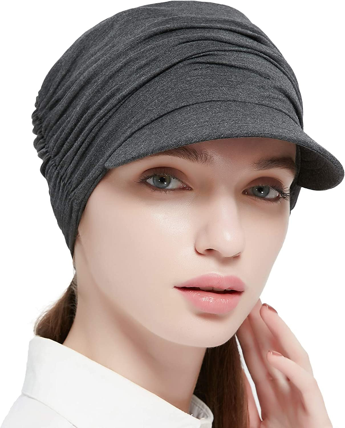 Bamboo Fashion Hat for Woman Daily Use with Brim Visor, Hats for Cancer Chemo Patients Apparel & Accessories > Clothing Accessories > Headwear HatsCity.com Dark Grey