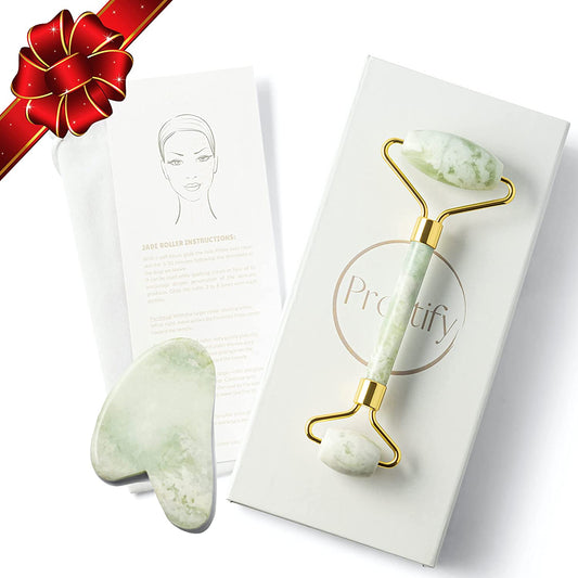 Prettify Premium Jade Face Roller and Gua Sha Set – Authentic Jade Face Roller Massager and Jade Gua Sha Massage Tool Set Health & Beauty > Personal Care > Cosmetics > Cosmetic Tools > Skin Care Tools Prettify