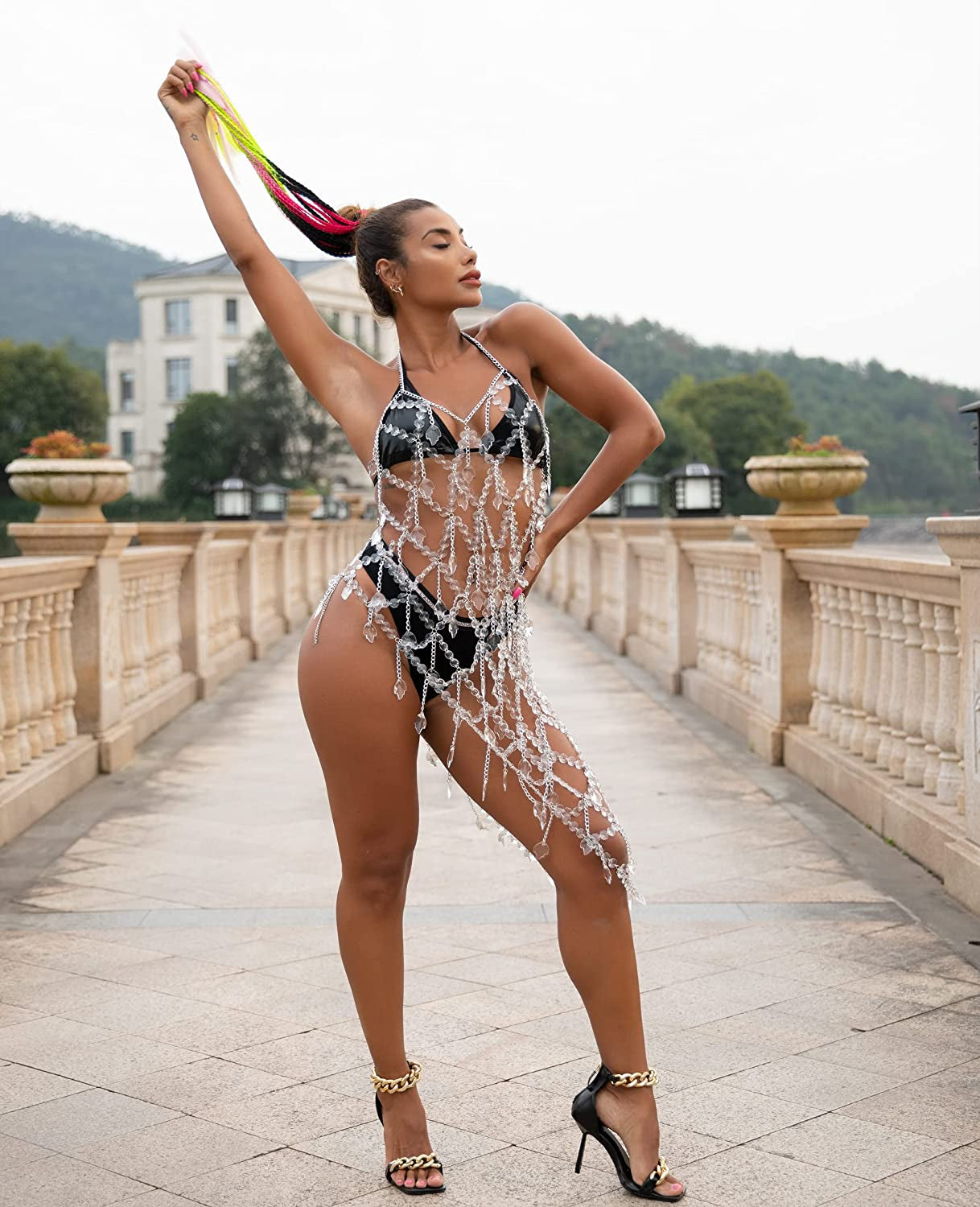 Ccbodily Crystal Body Chain Dress - Boho Layered Body Waist Belly Chain Skirt Festival Jewelry for Women Apparel & Accessories > Jewelry > Body Jewelry CCbodily