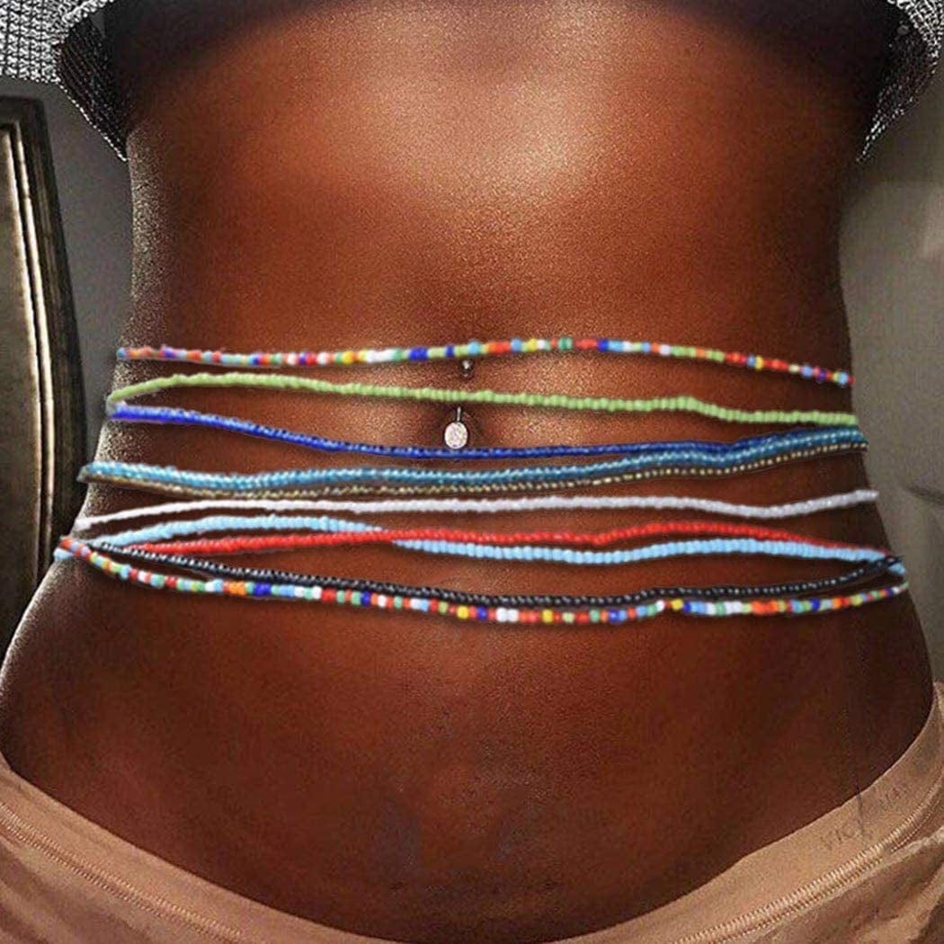 Acedre Waist Beads for Women Layered Beaded Belly Chain Elastic Beach Waist Chain Jewelry Rave Body Accessory for Women for Women and Girls (Pack of 10) Apparel & Accessories > Jewelry > Body Jewelry Acedre Style 1