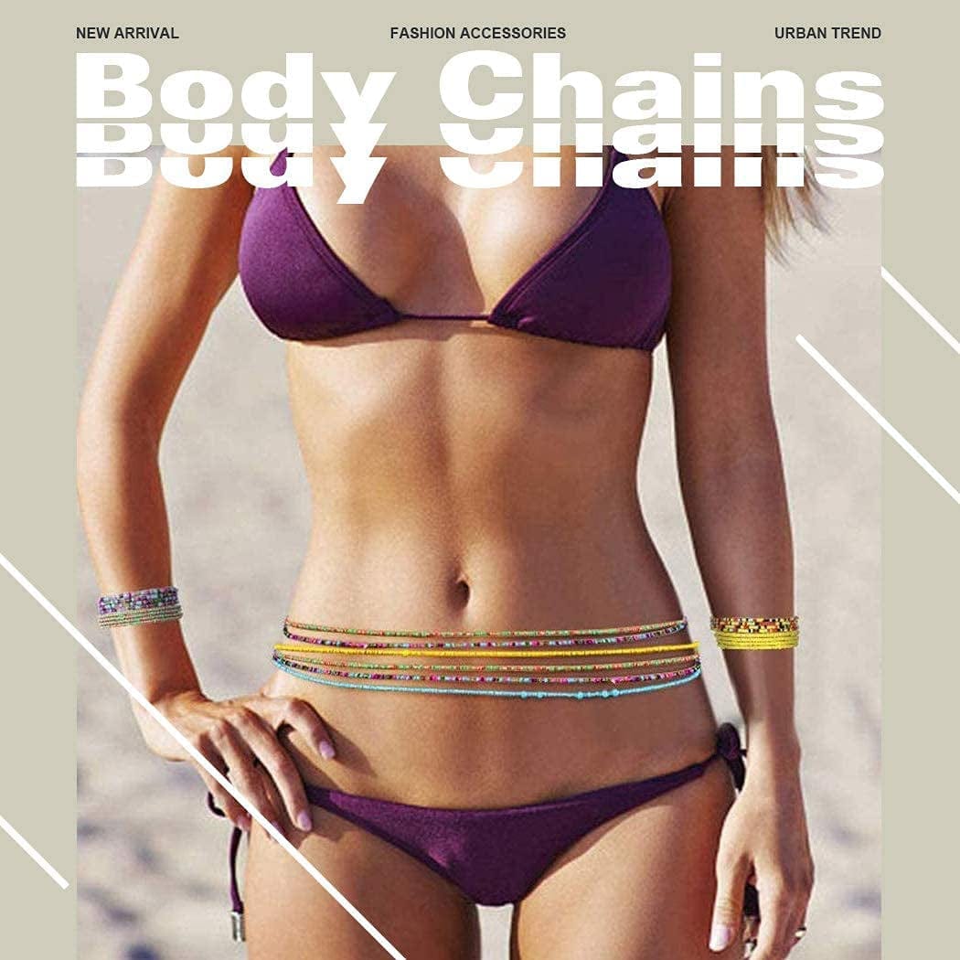 Acedre Waist Beads for Women Layered Beaded Belly Chain Elastic Beach Waist Chain Jewelry Rave Body Accessory for Women for Women and Girls (Pack of 10) Apparel & Accessories > Jewelry > Body Jewelry Acedre