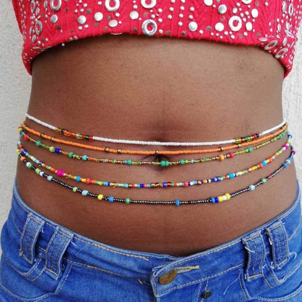 Acedre Waist Beads for Women Layered Beaded Belly Chain Elastic Beach Waist Chain Jewelry Rave Body Accessory for Women for Women and Girls (Pack of 10) Apparel & Accessories > Jewelry > Body Jewelry Acedre