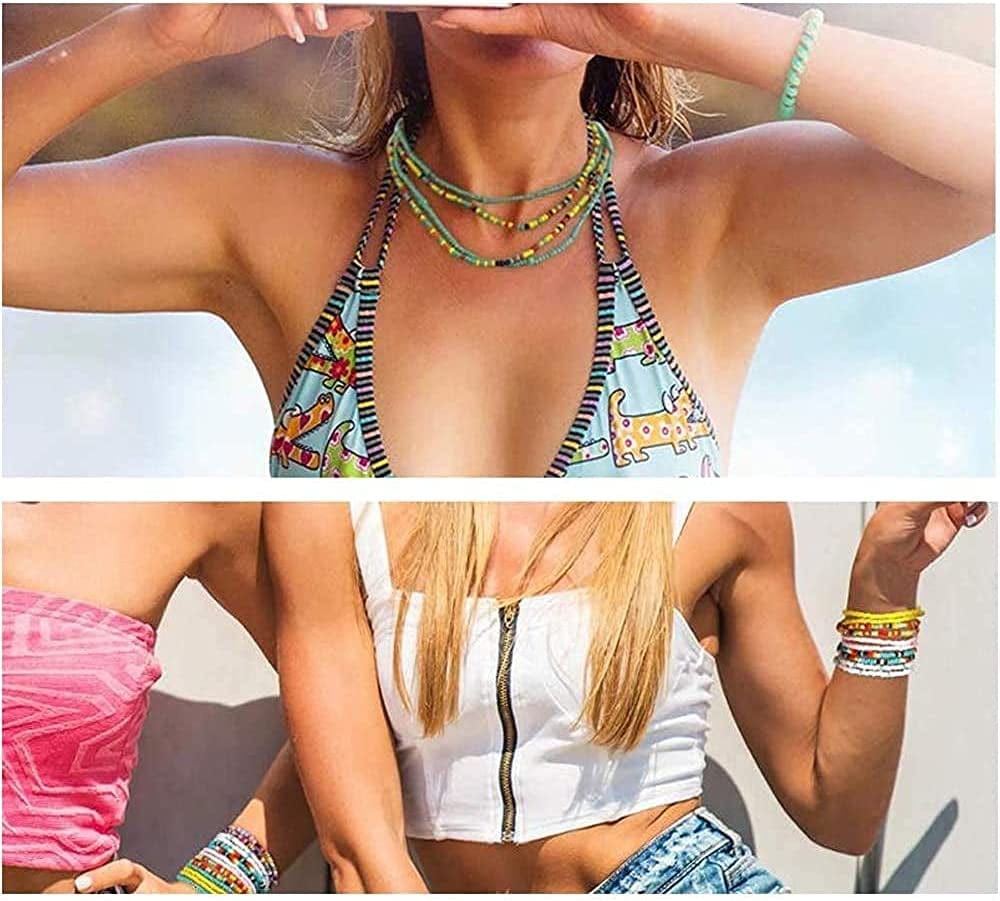 Acedre Waist Beads for Women Layered Beaded Belly Chain Elastic Beach Waist Chain Jewelry Rave Body Accessory for Women for Women and Girls (Pack of 10) Apparel & Accessories > Jewelry > Body Jewelry Acedre