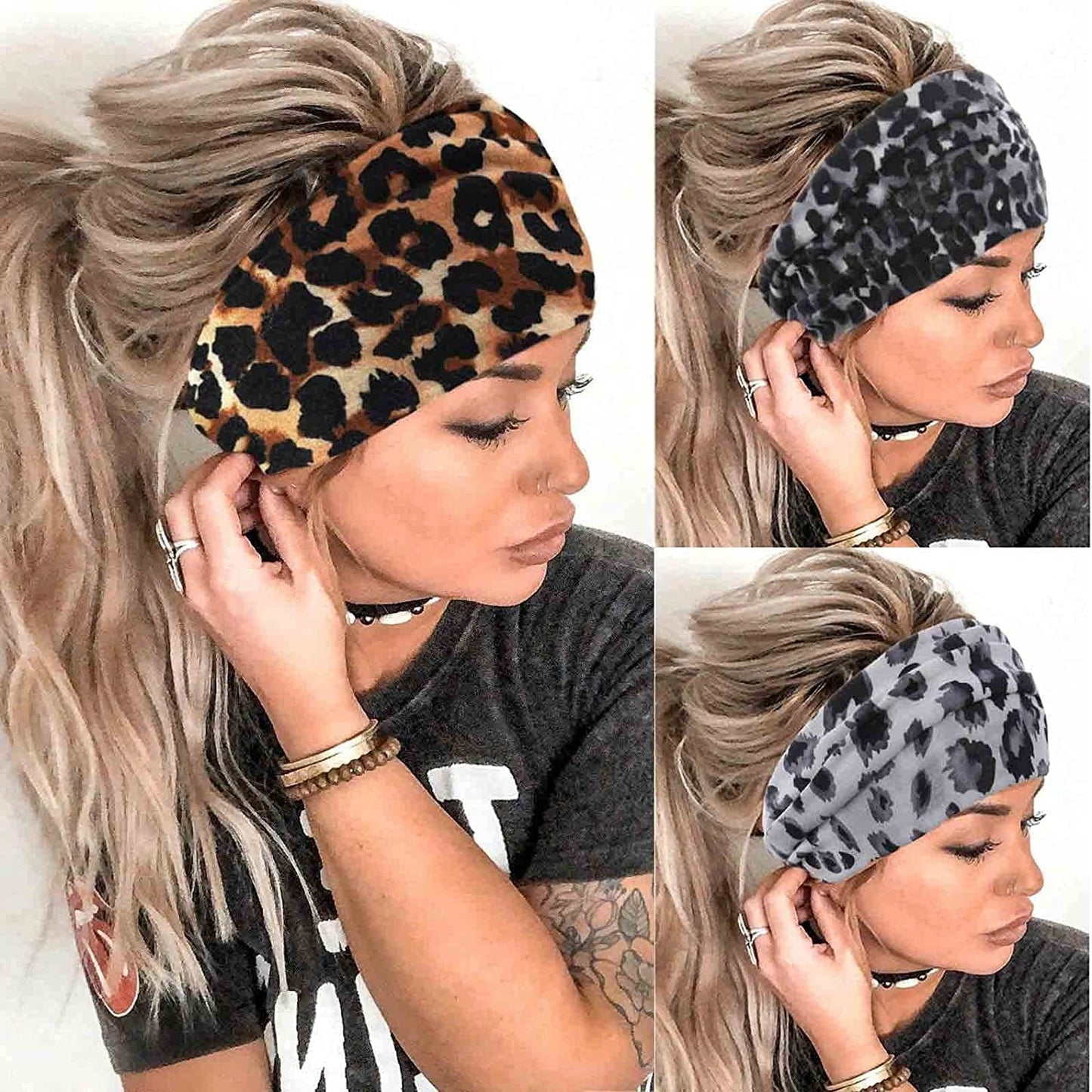 Aceorna Boho Headbands Wide Knot Hair Band Elastic Turban Head Band Stretch Leopard Twist Head Wraps Cloth Yoga Sweartband Fashion Hair Accessories for Women and Girls 3 Pcs (Set A) Apparel & Accessories > Clothing Accessories > Bandanas & Headties Aceorna Set B