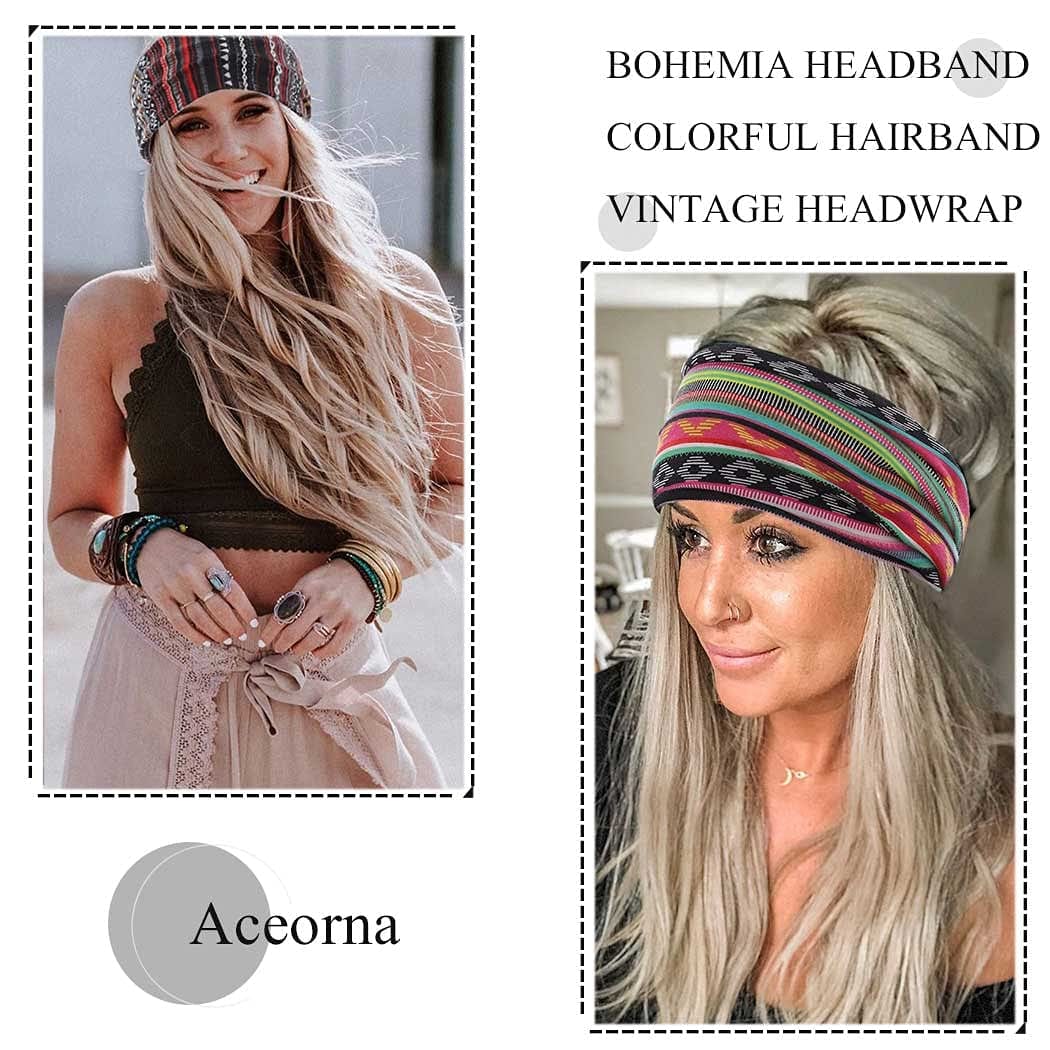 Aceorna Boho Headbands Wide Knot Hair Band Elastic Turban Head Band Stretch Leopard Twist Head Wraps Cloth Yoga Sweartband Fashion Hair Accessories for Women and Girls 3 Pcs (Set A) Apparel & Accessories > Clothing Accessories > Bandanas & Headties Aceorna