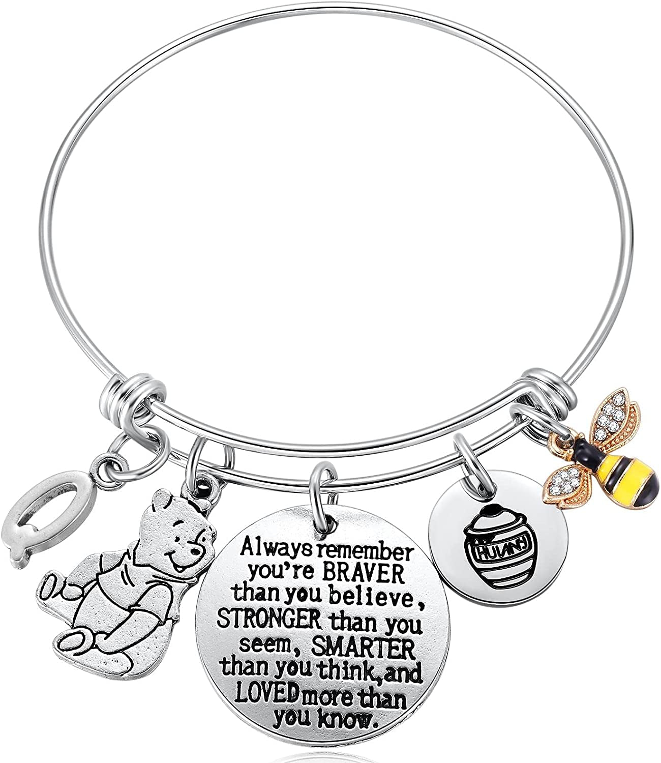 Inspired by Classic Gifts You Are Braver than You Believe, Bee, Hunny, Pooh Bear Charm Inspirational Jewelry for Women Girls Apparel & Accessories > Jewelry > Bracelets Kvekstio Q