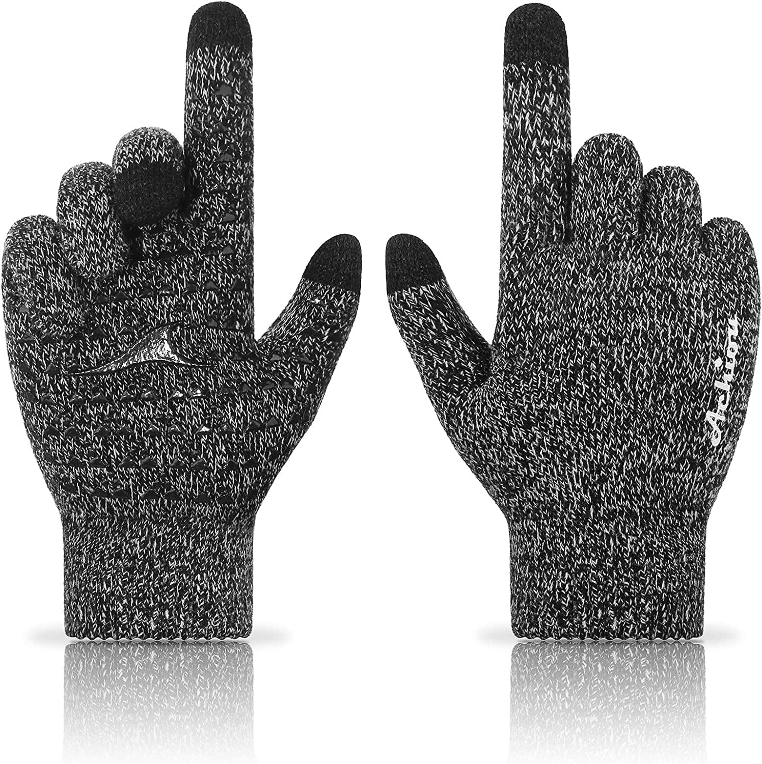 Achiou Winter Gloves for Men Women, Touch Screen Texting Warm Gloves with Thermal Soft Knit Lining,Elastic Cuff 3 Size Choice Apparel & Accessories > Clothing Accessories > Gloves & Mittens Achiou Black & White Large
