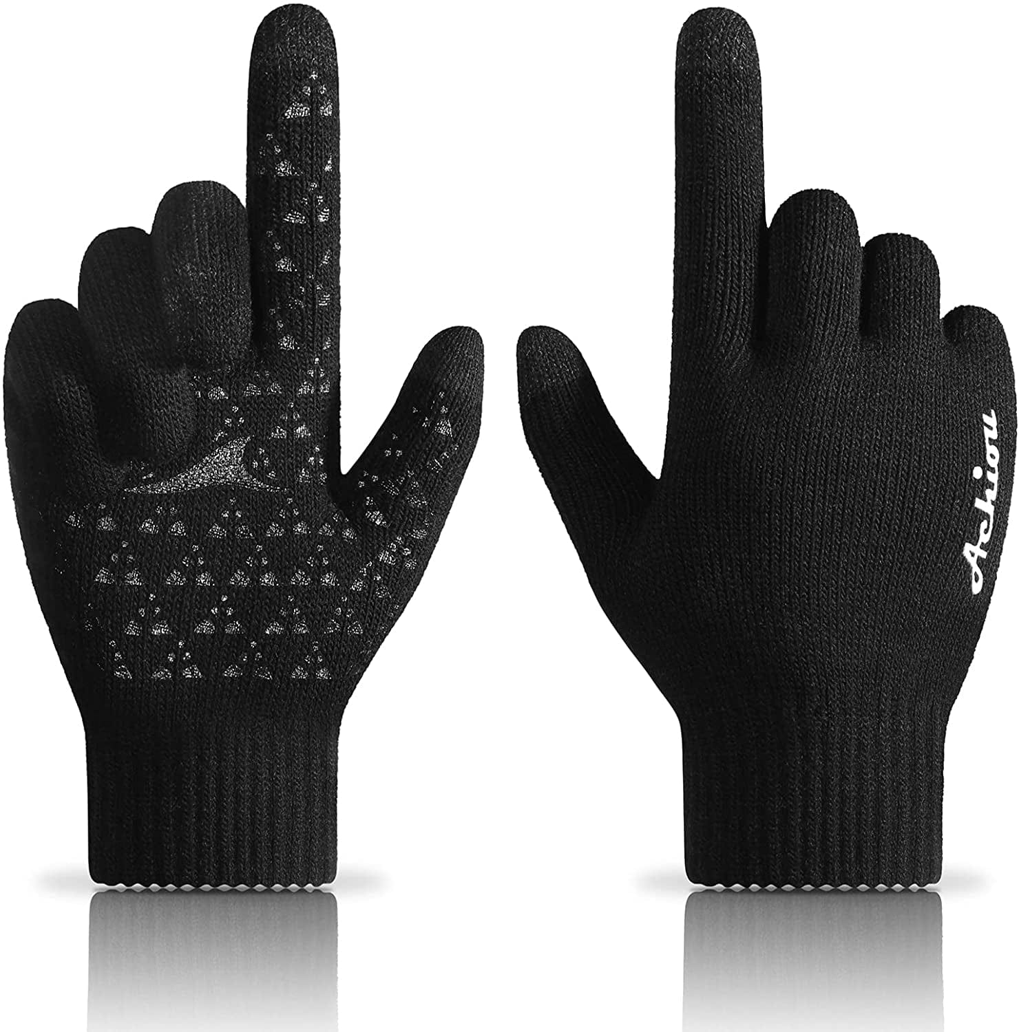 Achiou Winter Gloves for Men Women, Touch Screen Texting Warm Gloves with Thermal Soft Knit Lining,Elastic Cuff 3 Size Choice Apparel & Accessories > Clothing Accessories > Gloves & Mittens Achiou Black Medium