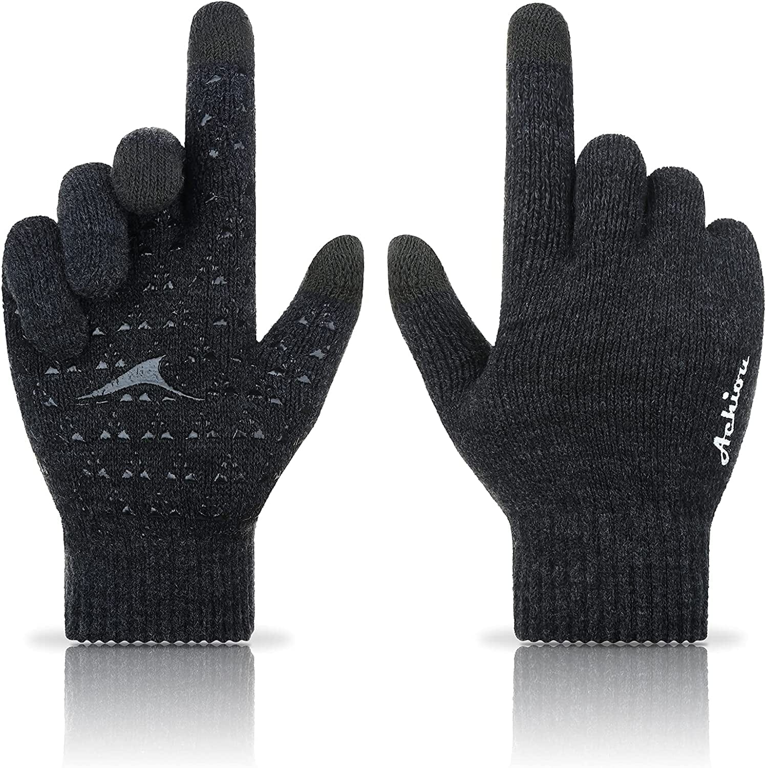 Achiou Winter Gloves for Men Women, Touch Screen Texting Warm Gloves with Thermal Soft Knit Lining,Elastic Cuff 3 Size Choice Apparel & Accessories > Clothing Accessories > Gloves & Mittens Achiou Shade Gray Medium