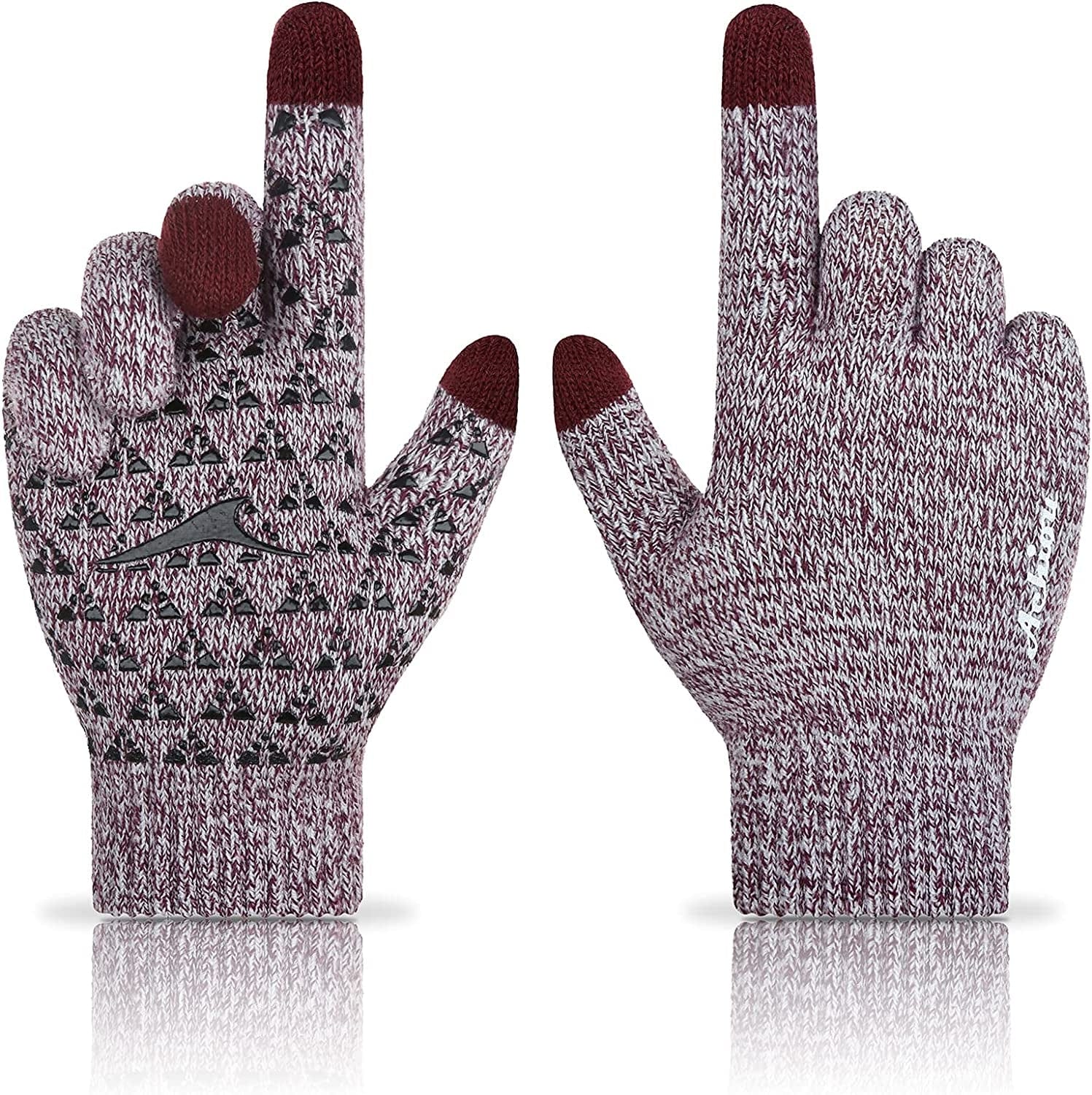 Achiou Winter Gloves for Men Women, Touch Screen Texting Warm Gloves with Thermal Soft Knit Lining,Elastic Cuff 3 Size Choice Apparel & Accessories > Clothing Accessories > Gloves & Mittens Achiou White & Burgundy Medium